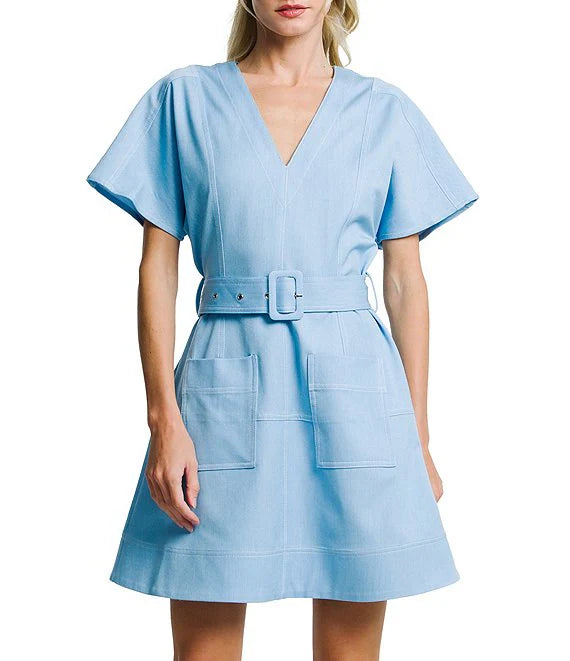 Polly Patch Pocket Faux Denim Mini Dress | CIEBON