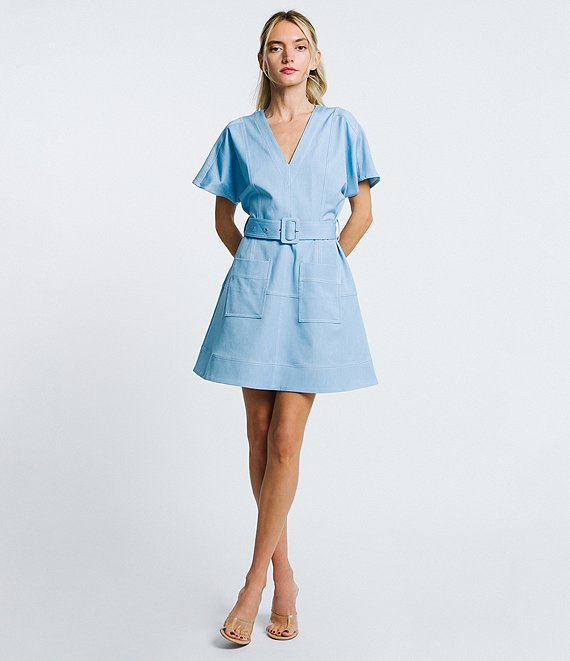 Polly Patch Pocket Faux Denim Mini Dress | CIEBON