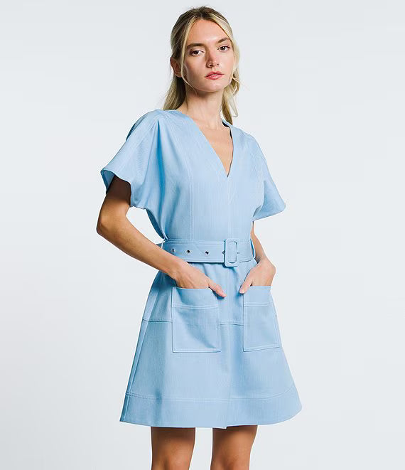 Polly Patch Pocket Faux Denim Mini Dress | CIEBON