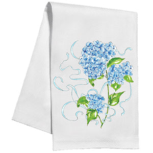 Handpainted Garden Party Blue Hydrangea Tea Towel | Rosanne Beck