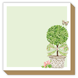 Handpainted Garden Party Topiary with Green & Coral Bow Luxe Notepad | Rosanne Beck