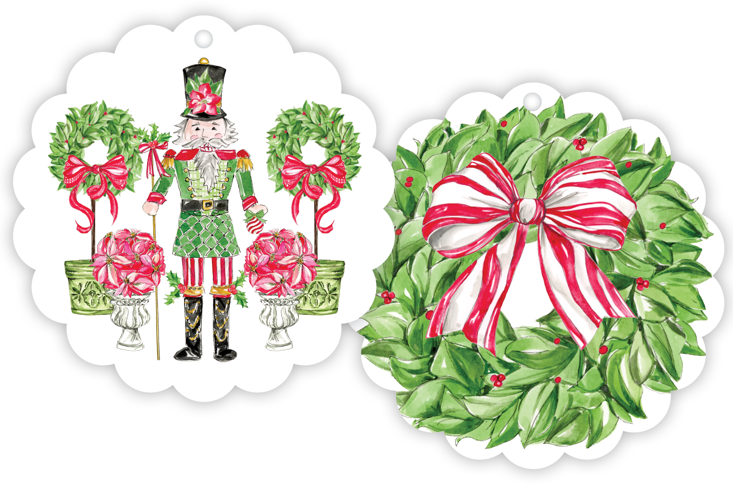 Poinsettia Nutcracker with Topiaries Gift Tags