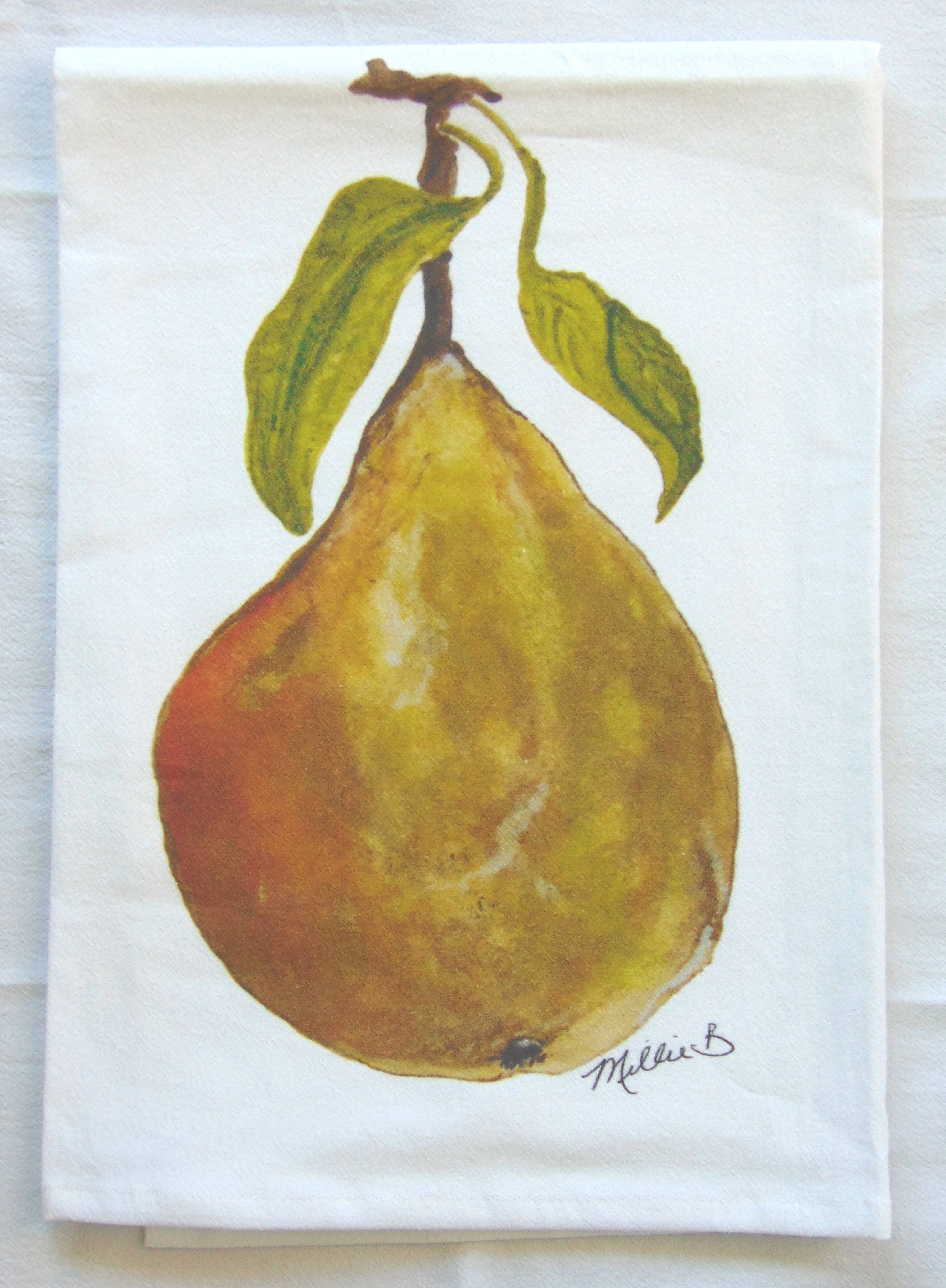 Watercolor Pear White Flour Sack Towel