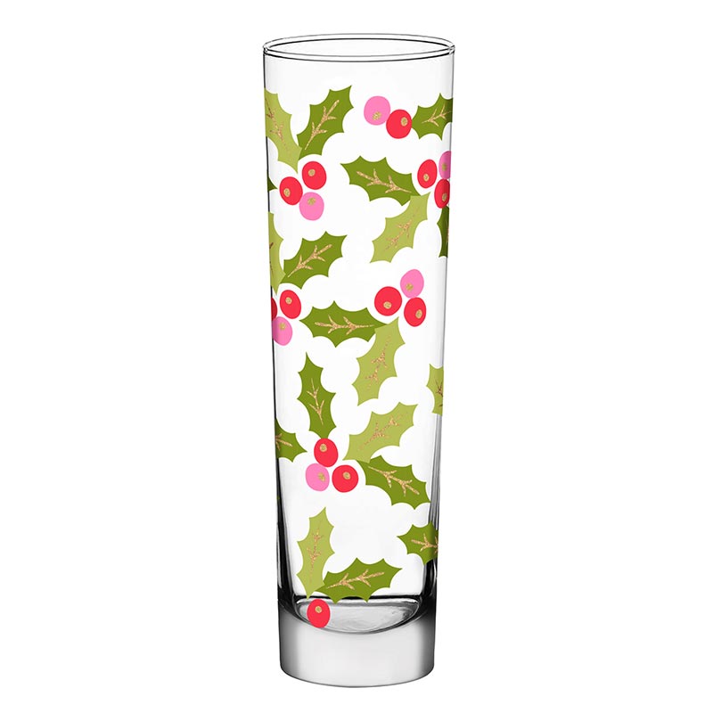 Flat Champagne Glass - Mistletoe Pattern