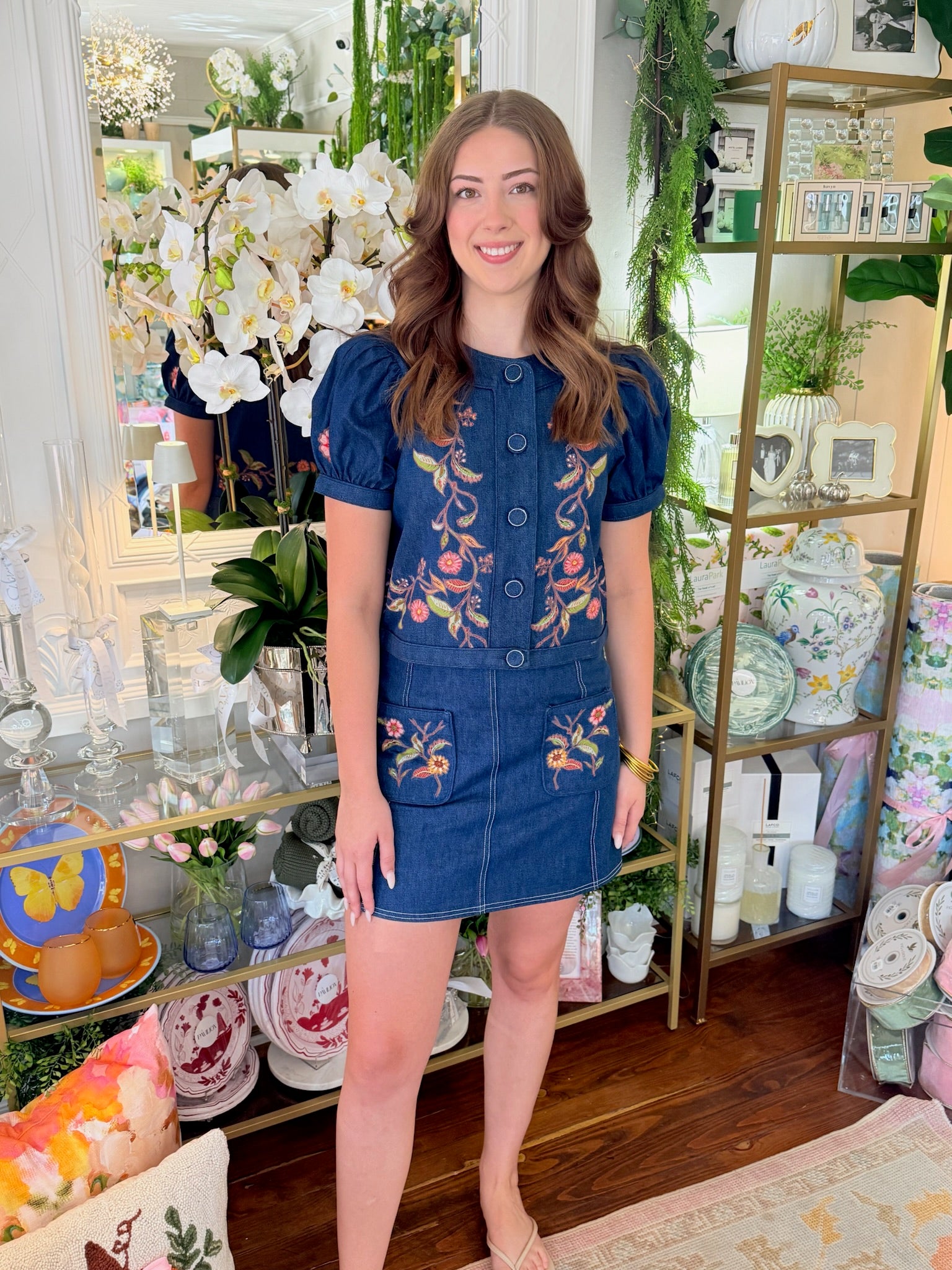 Coco Top in Denim Floral Embroidery | Elizabeth James