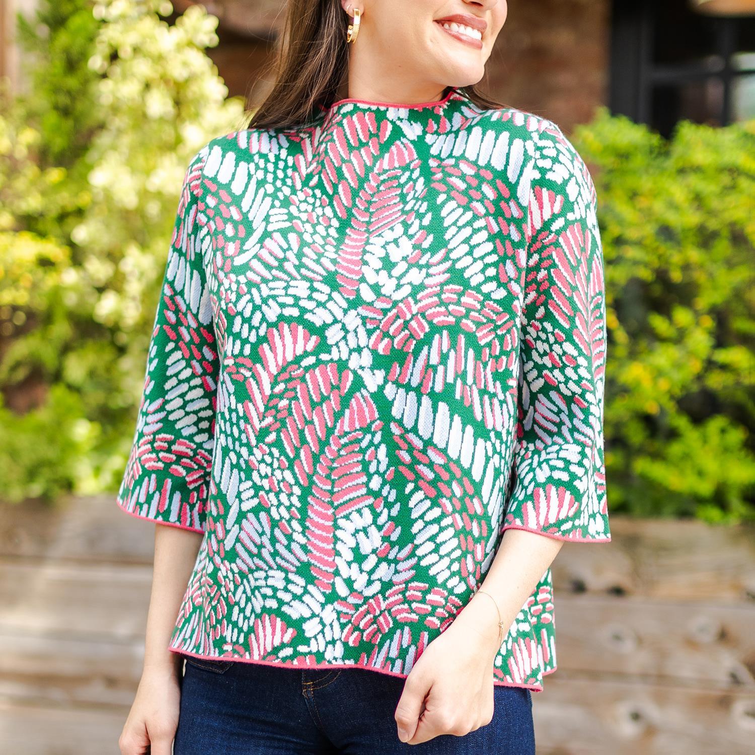 Phoebe Mosaic Meadow Blue Sweater | Michelle McDowell