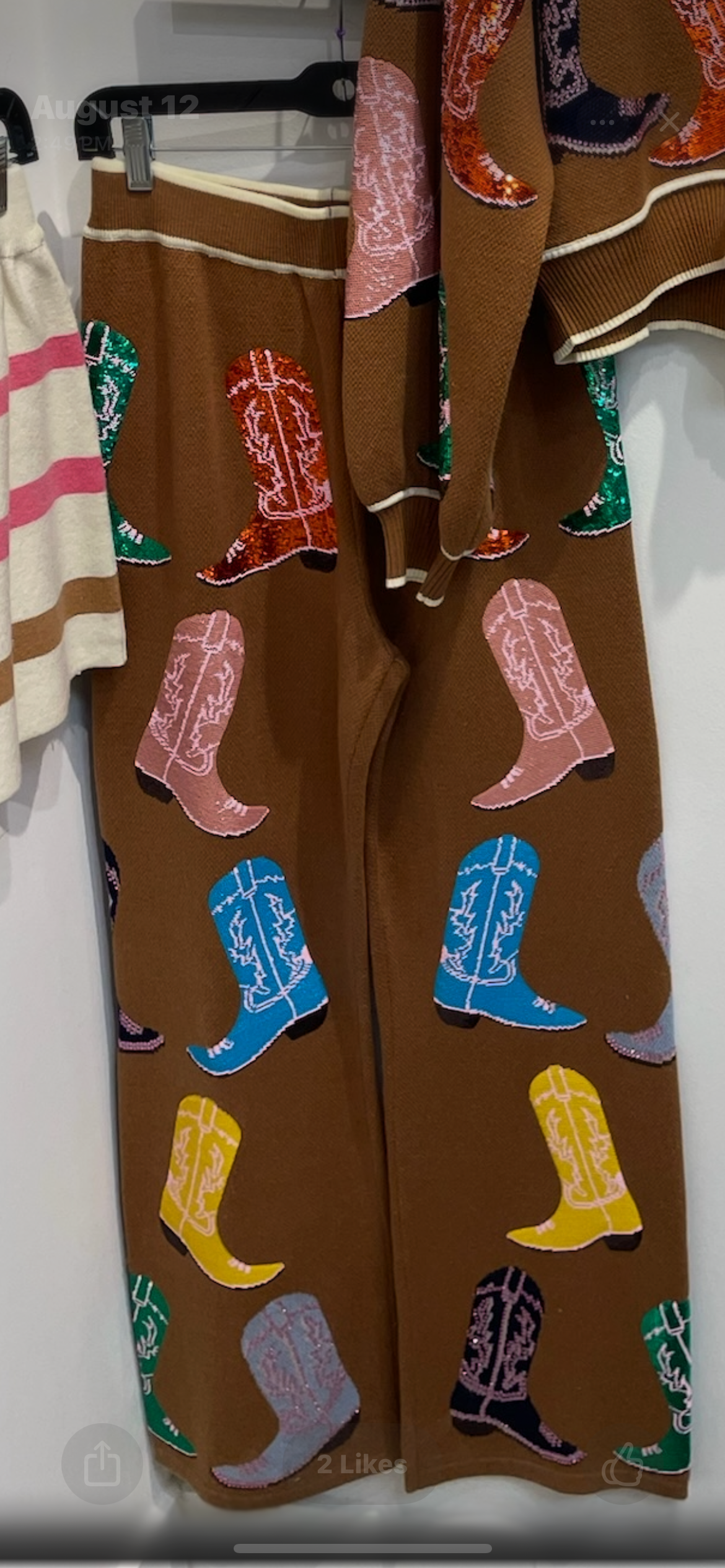 Brown Multi Cowboy Boot Knit Pants | Queen of Sparkles