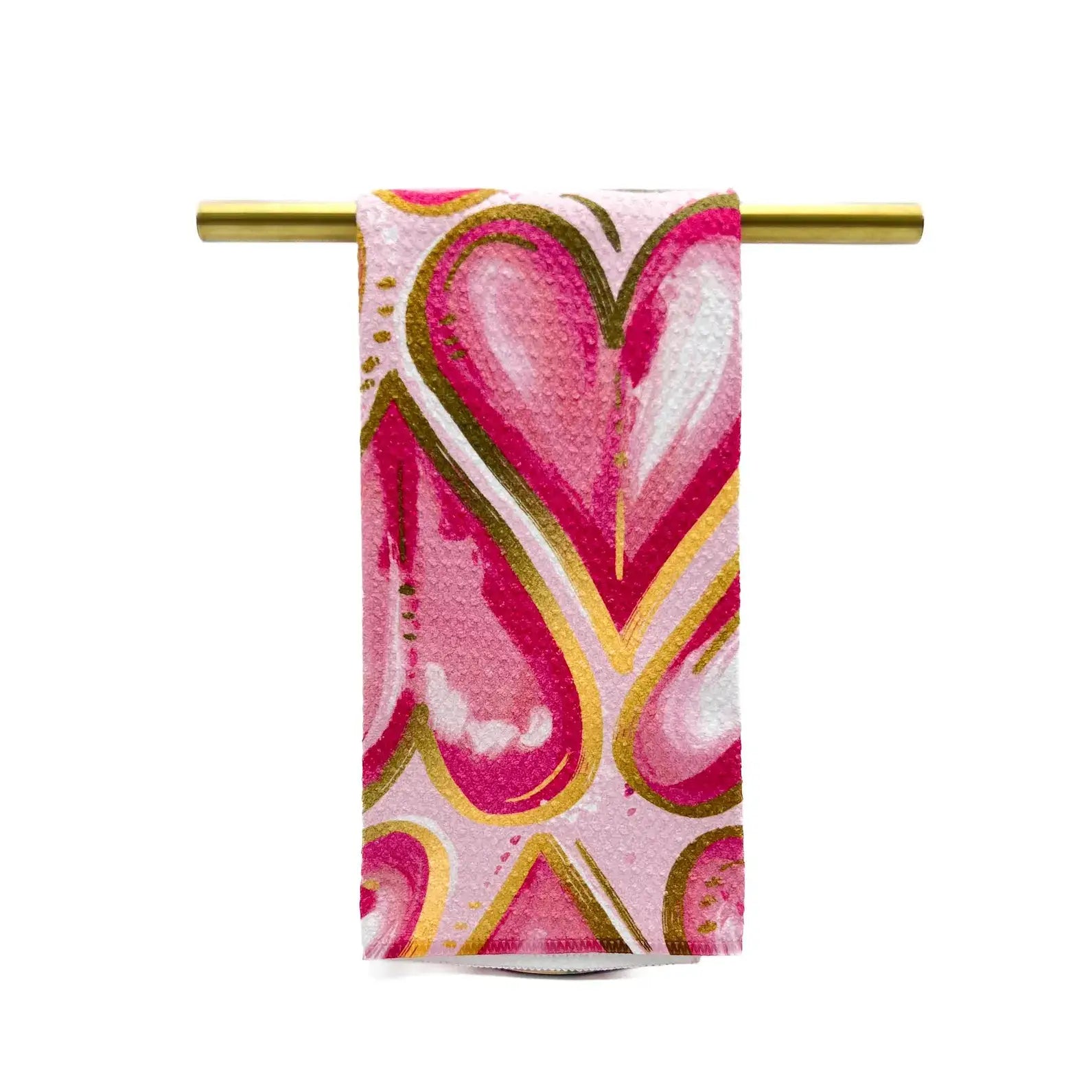 Pink Happy Hearts Tea Towel