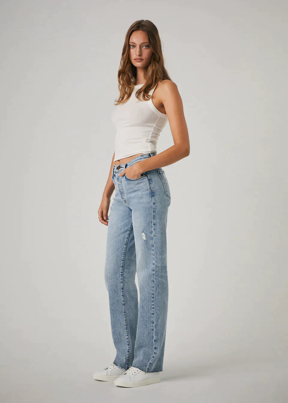 Vincent High Rise Button Fly Long Wide Leg Jeans | Edyson