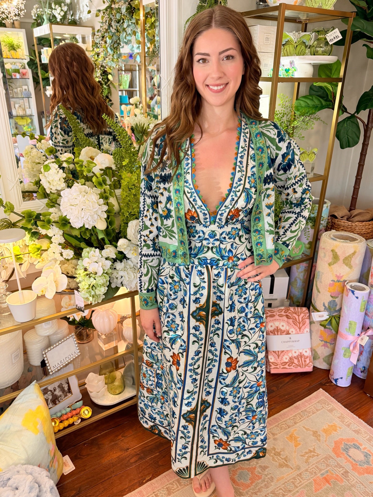 Off-White Flora Tile Scallop Linen Maxi Dress | Farm Rio