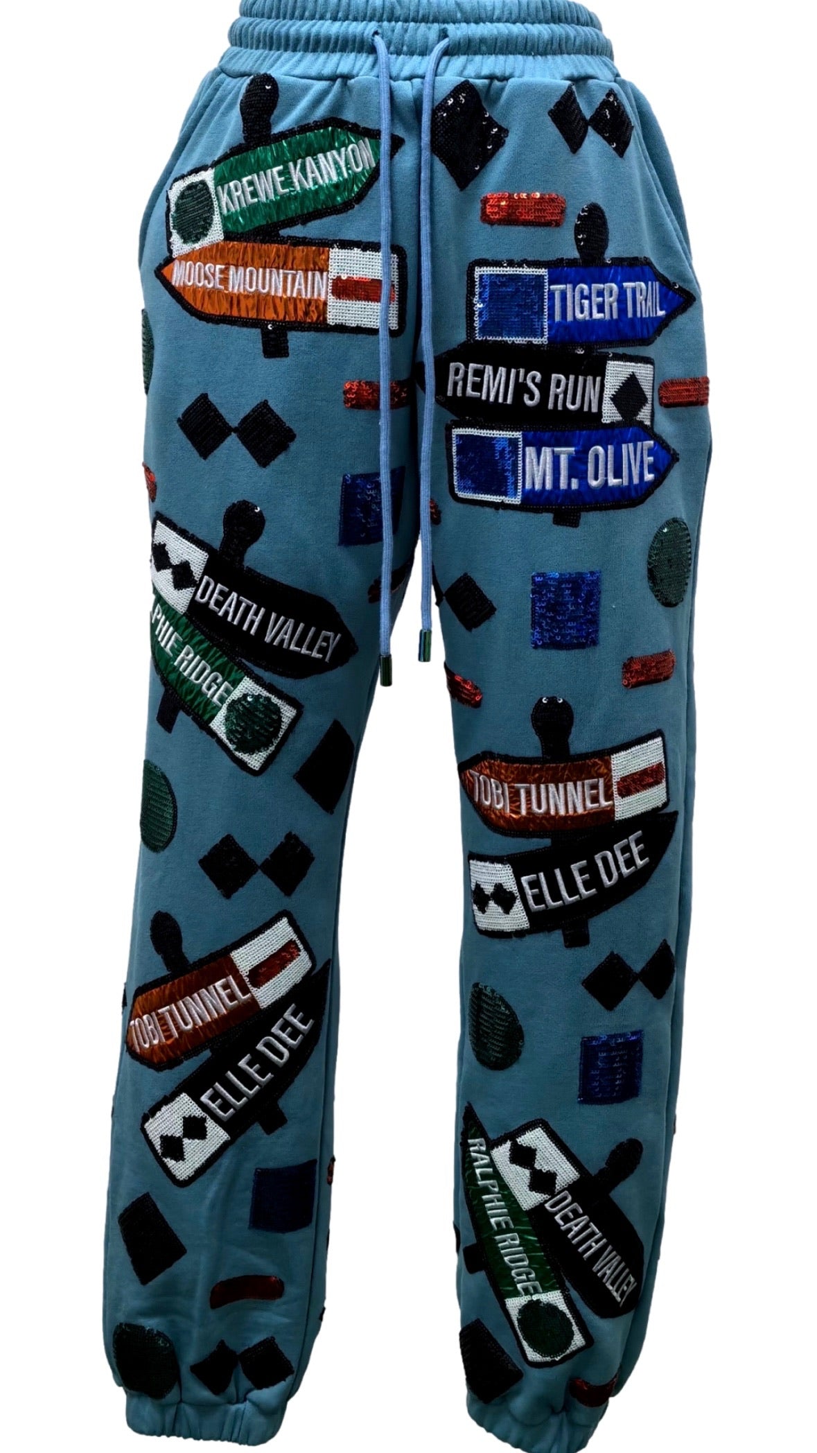 Blue Ski Signs Joggers | Queen of Sparkles