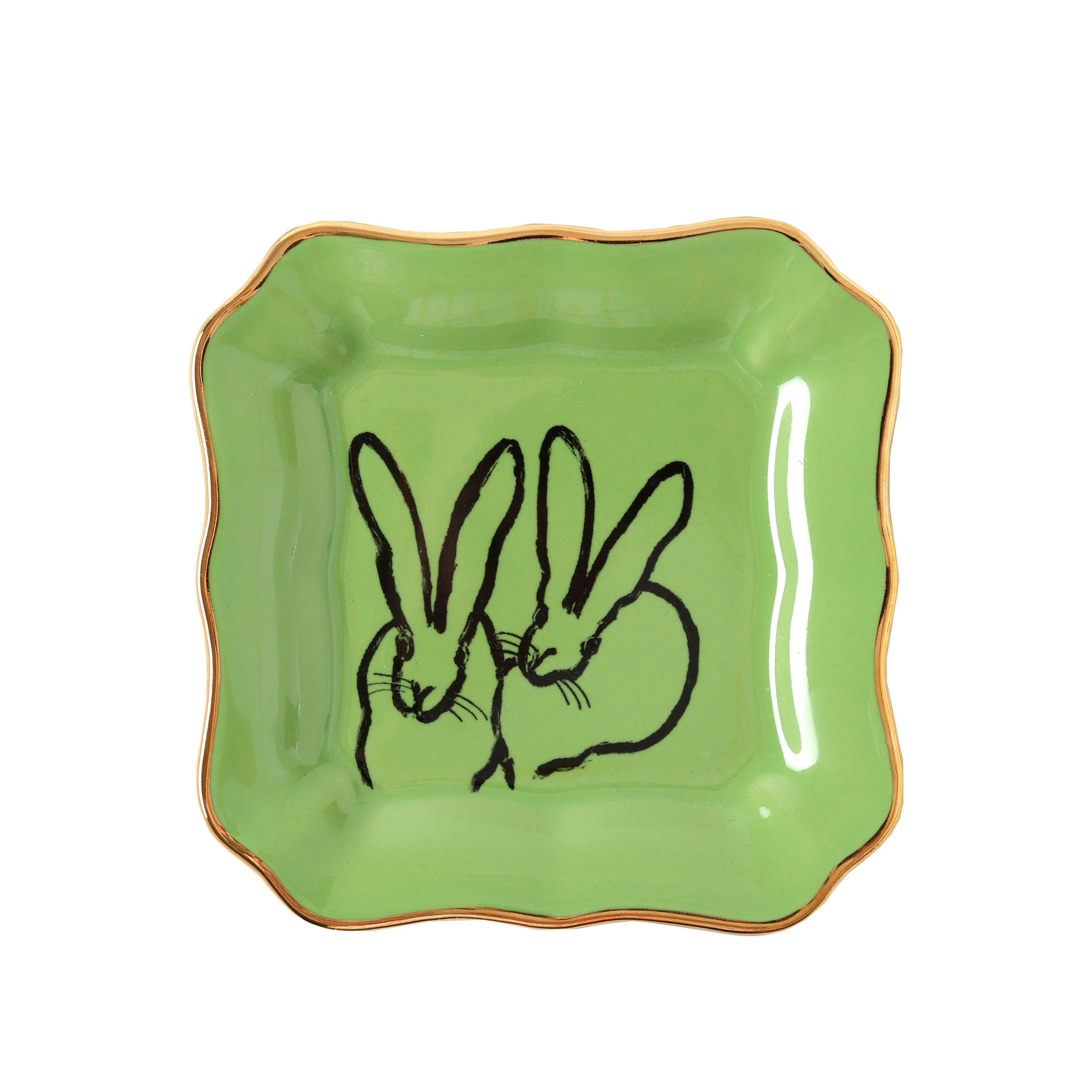 Bunny Portrait Plates with Hand-Painted Gold Rim | Hunt Slonem