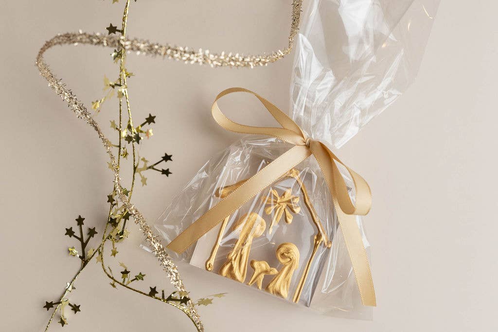 Gold Nativity Glass Block (3"x3") | Happies By AMS