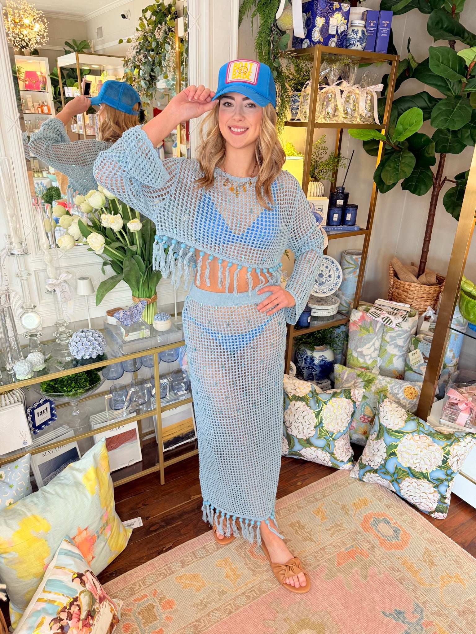 Light Blue Mesh Fringe Coverup Top | Queen of Sparkles