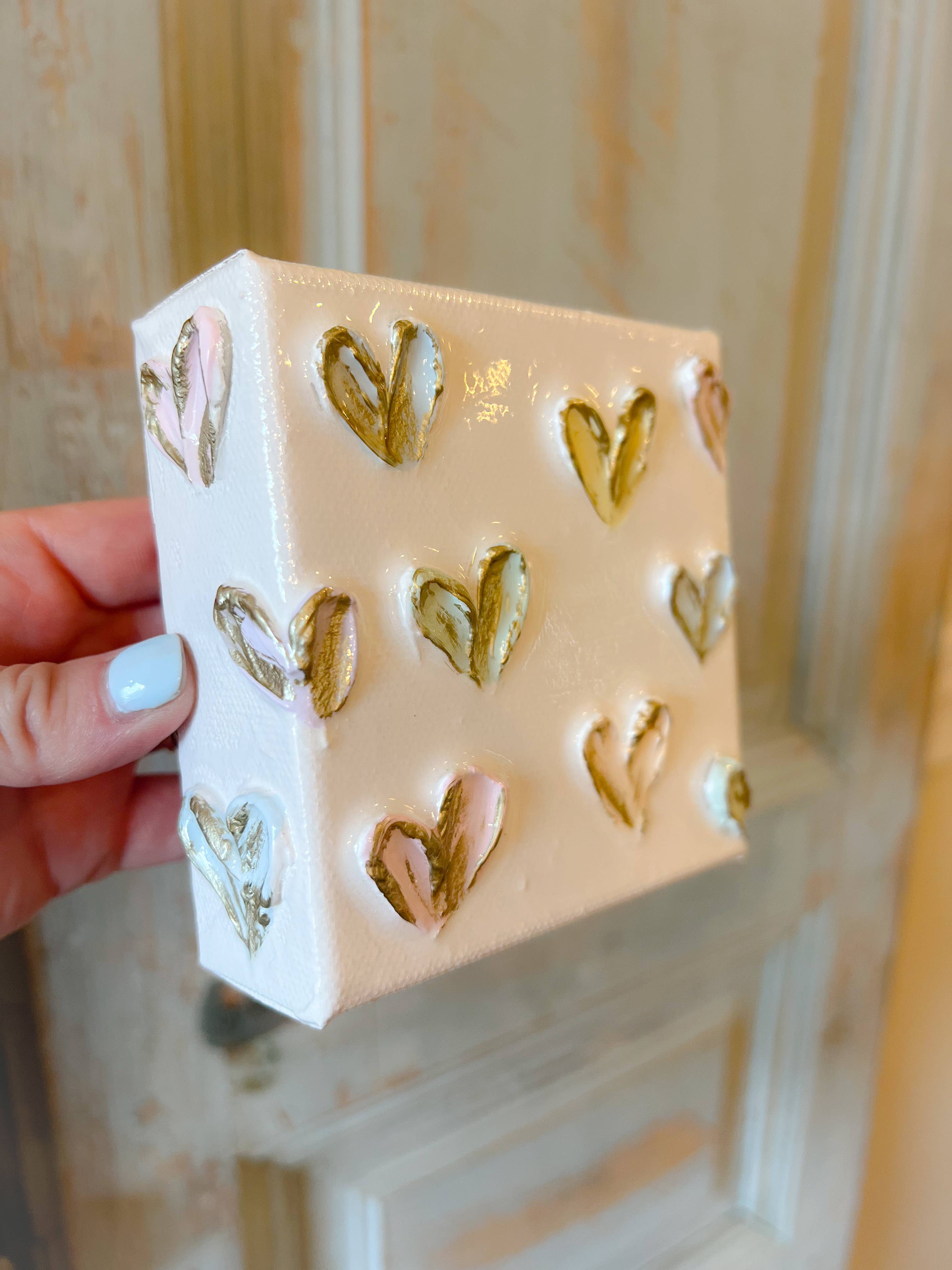 Canvas - 4x4 inch Pastel Polka Dot Hearts | Happies By AMS