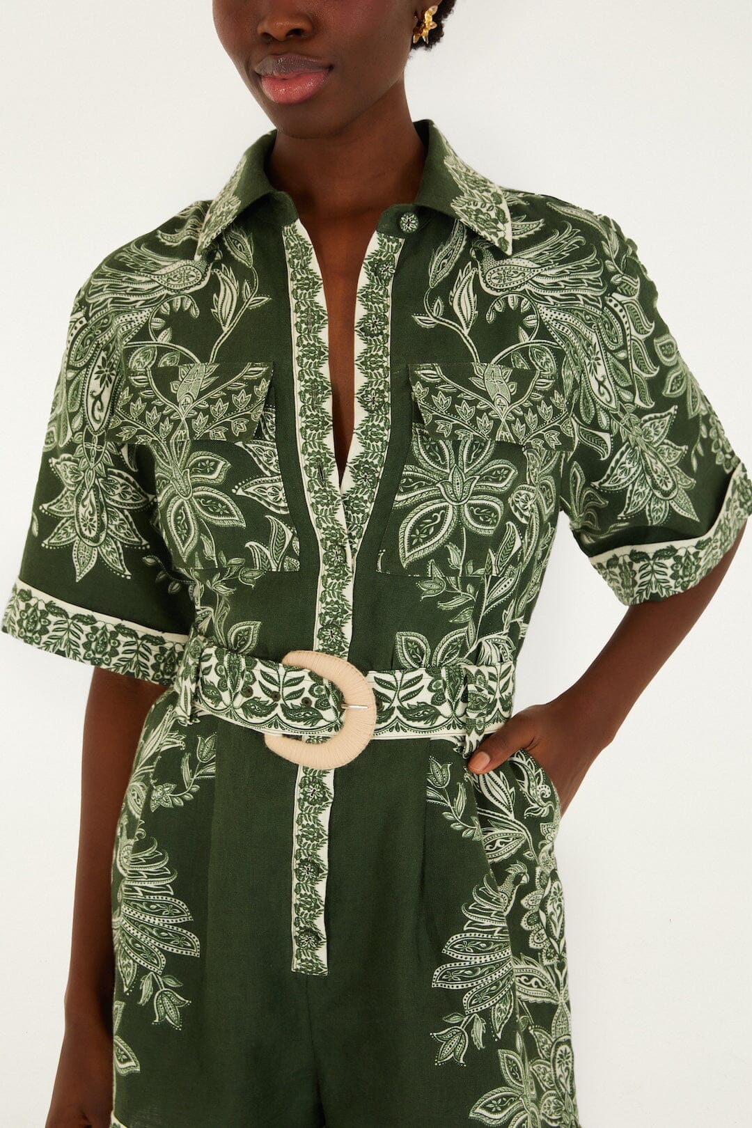 Dark Green Miranda Belted Romper | Farm Rio