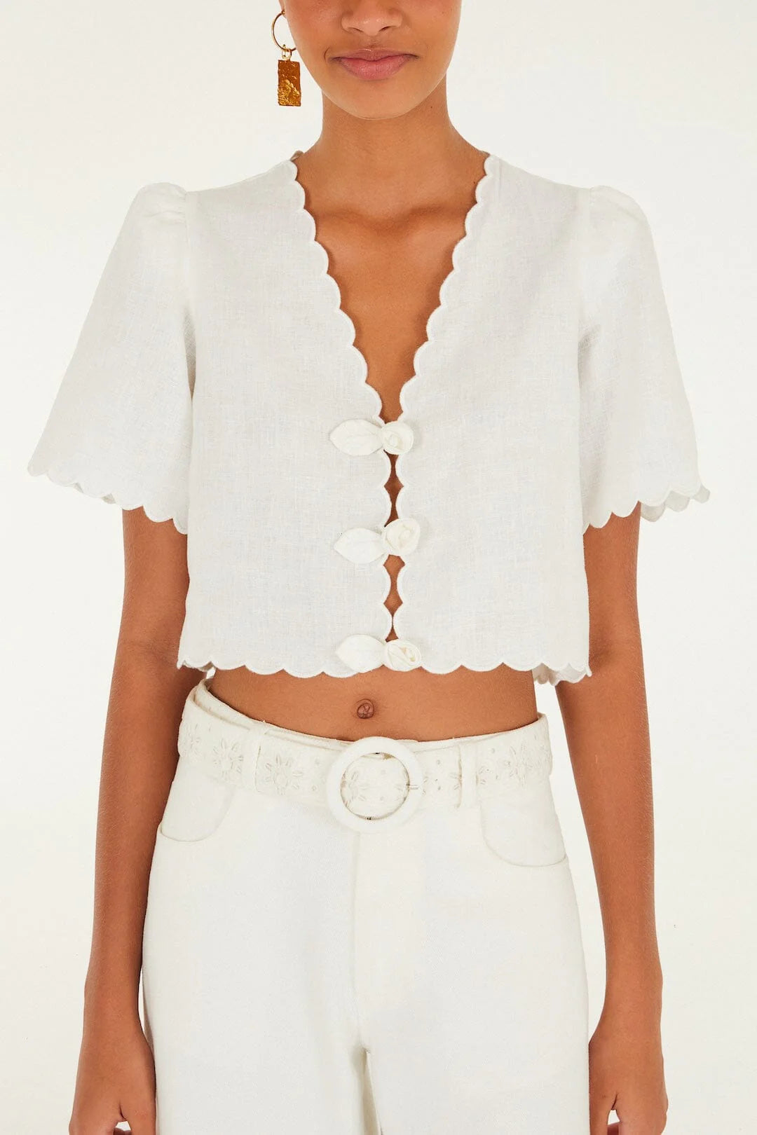 Roses Scallop Artisanal Top - Off-White | Farm Rio