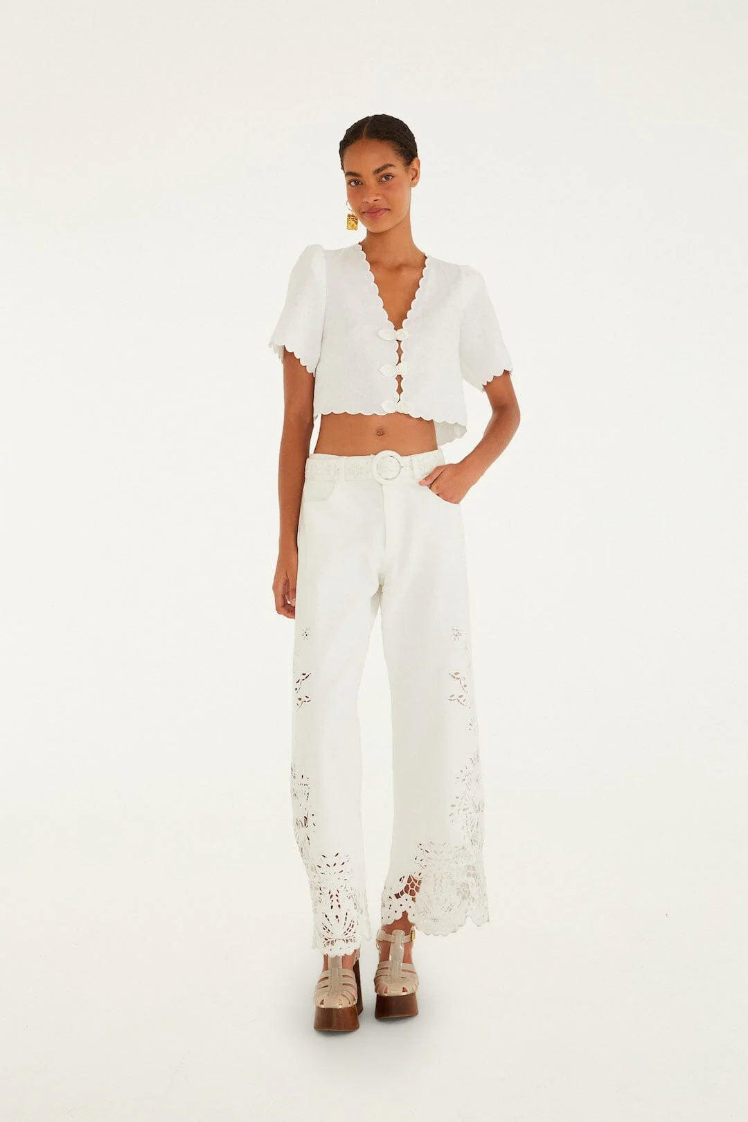 Roses Scallop Artisanal Top - Off-White | Farm Rio