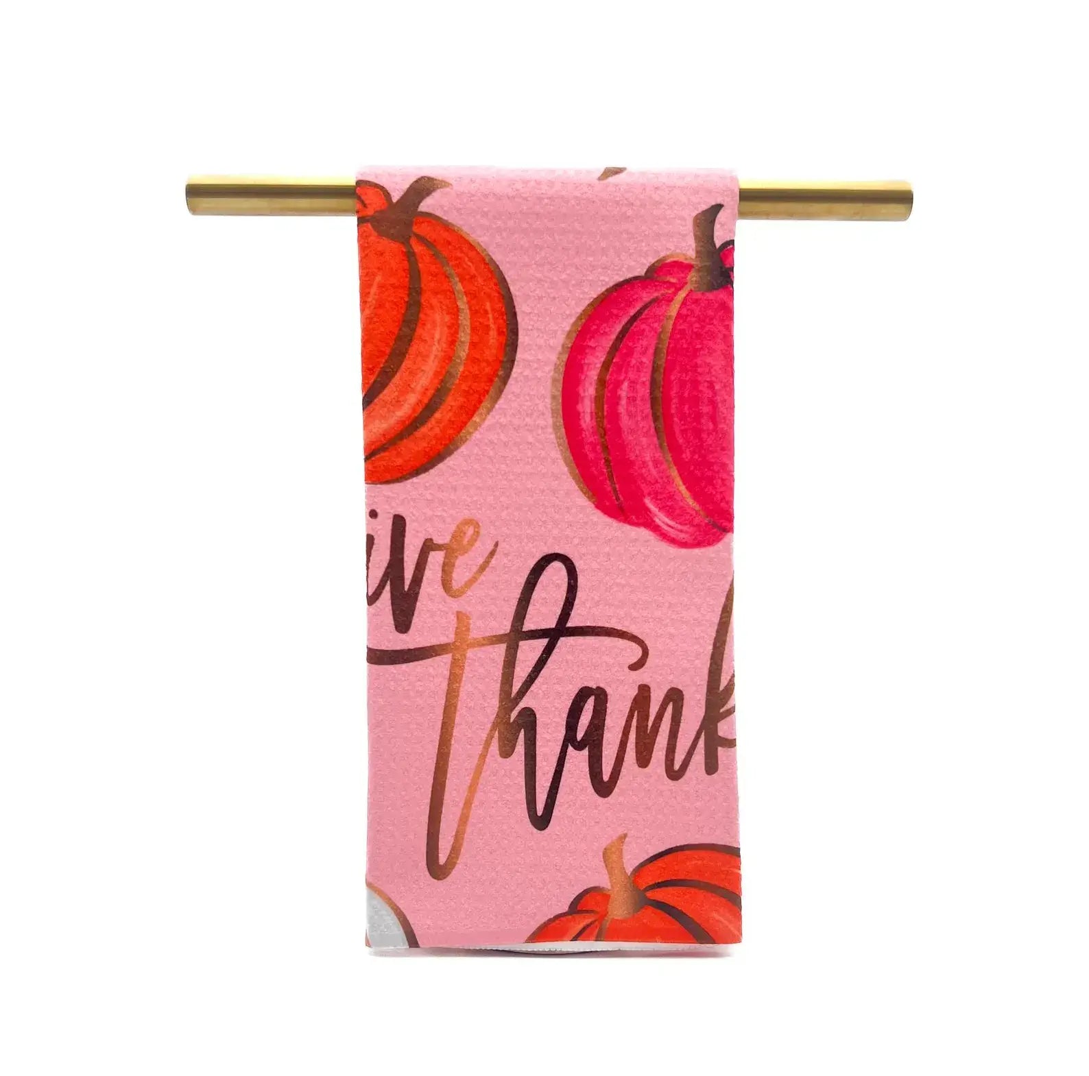 Pink Give Thanks Pumpkins Tea Towel