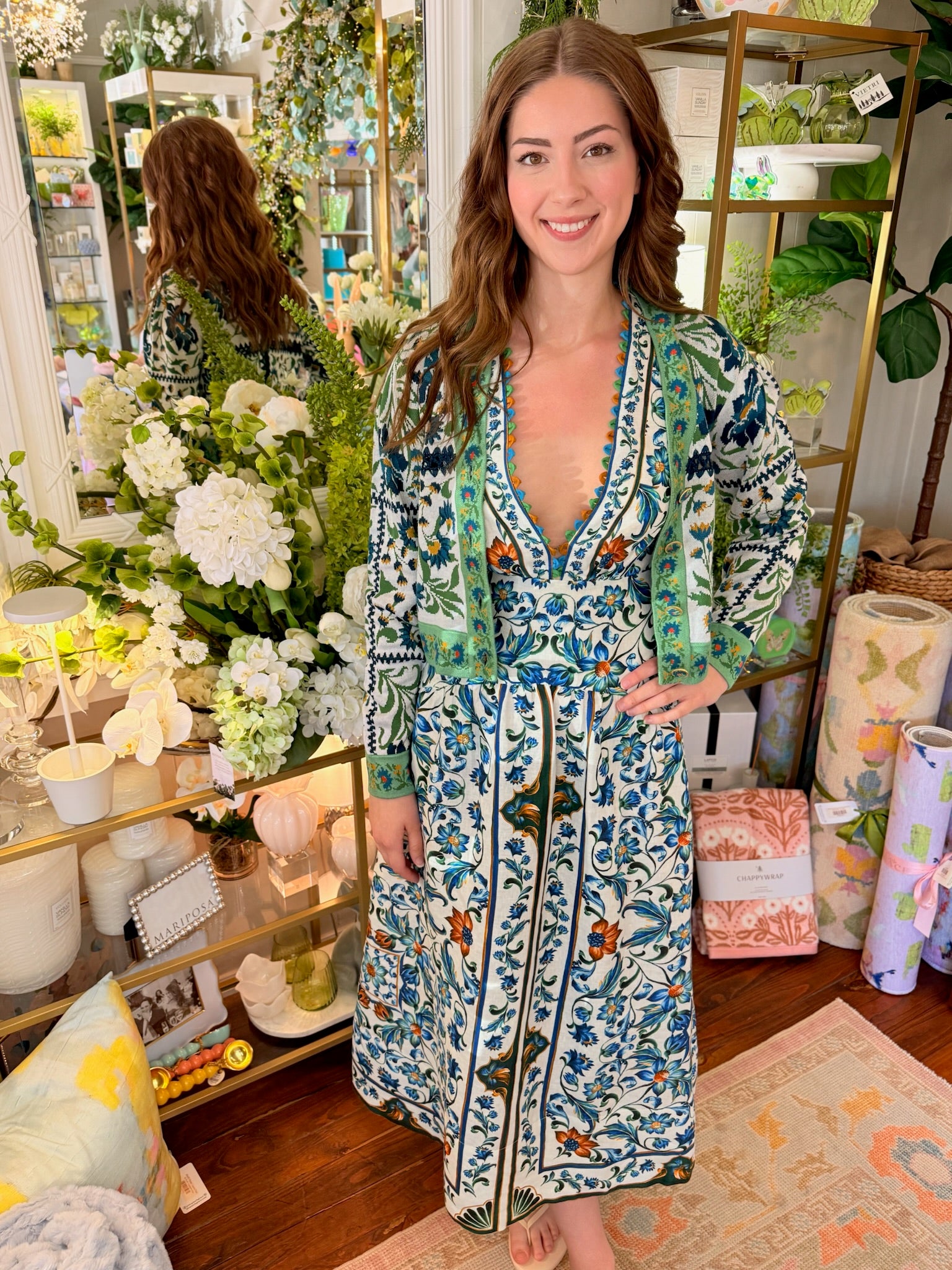 Off-White Flora Tile Scallop Linen Maxi Dress | Farm Rio