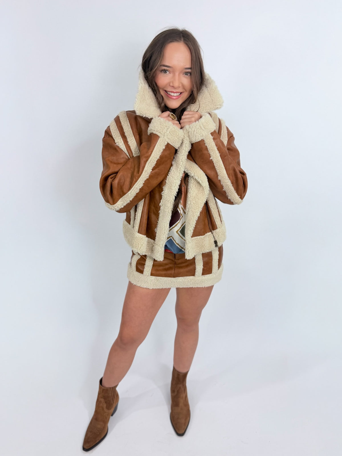 Laurel Canyon Jacket - Cognac Faux Leather w/Sherpa | Show Me Your MUMU