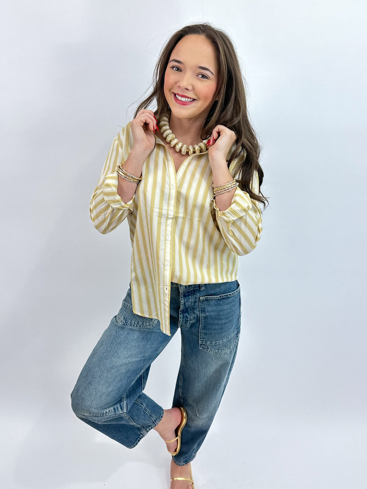 Golden Haven Stripe Button Up - Golden Sage | Z Supply