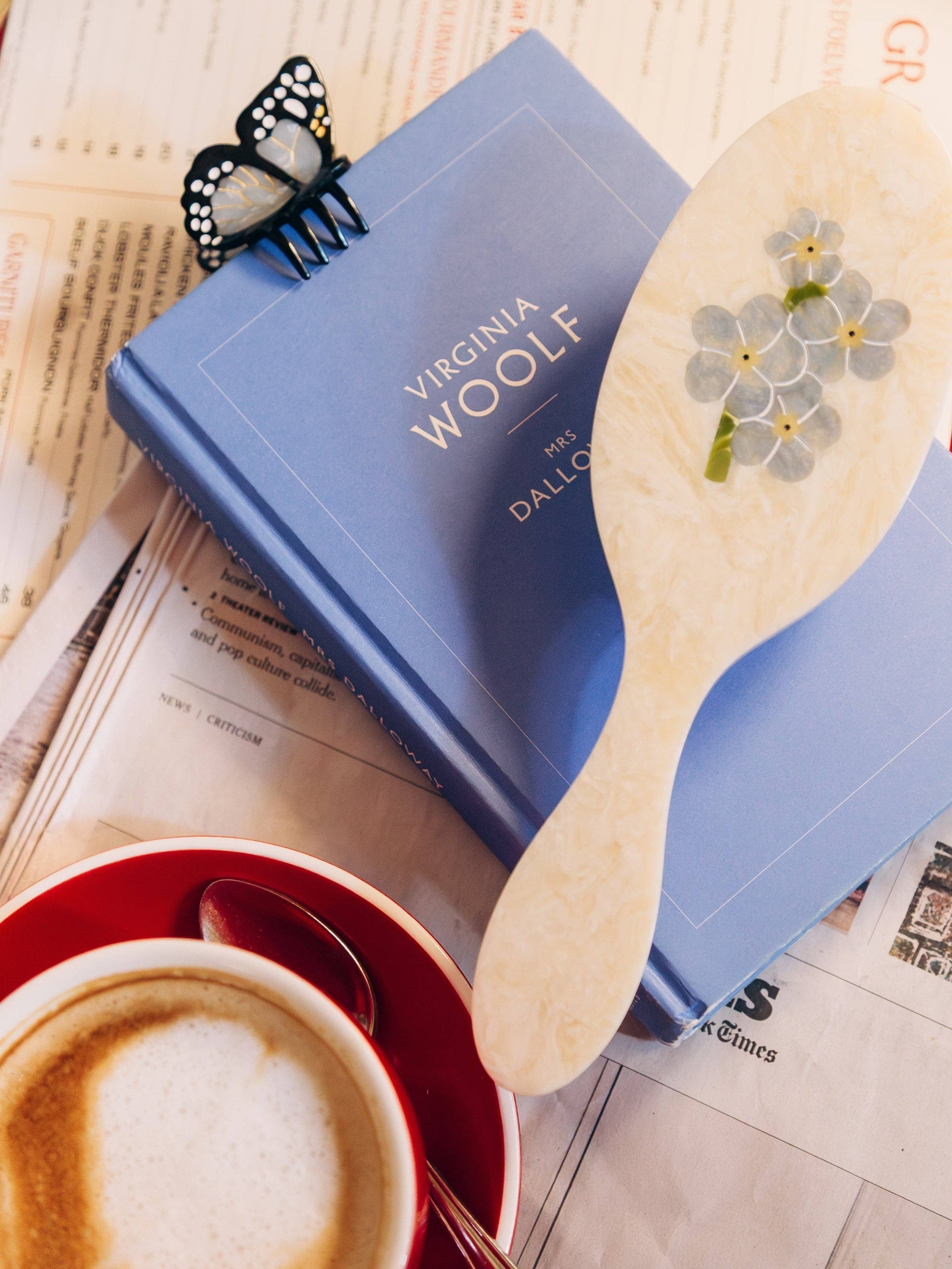 Hand-Painted Forget-Me-Not Amazing Hair Day Brush | Solar Eclipse