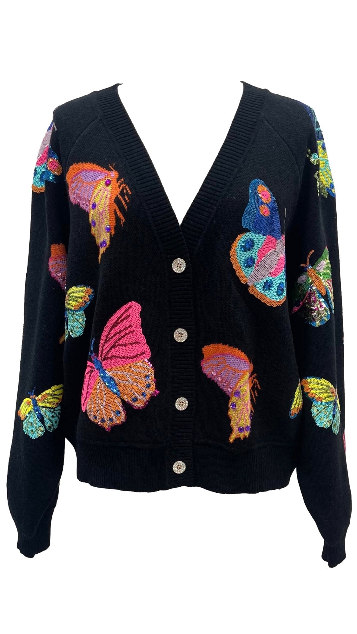 Design shops options M sequin butterfly sweater cardigan