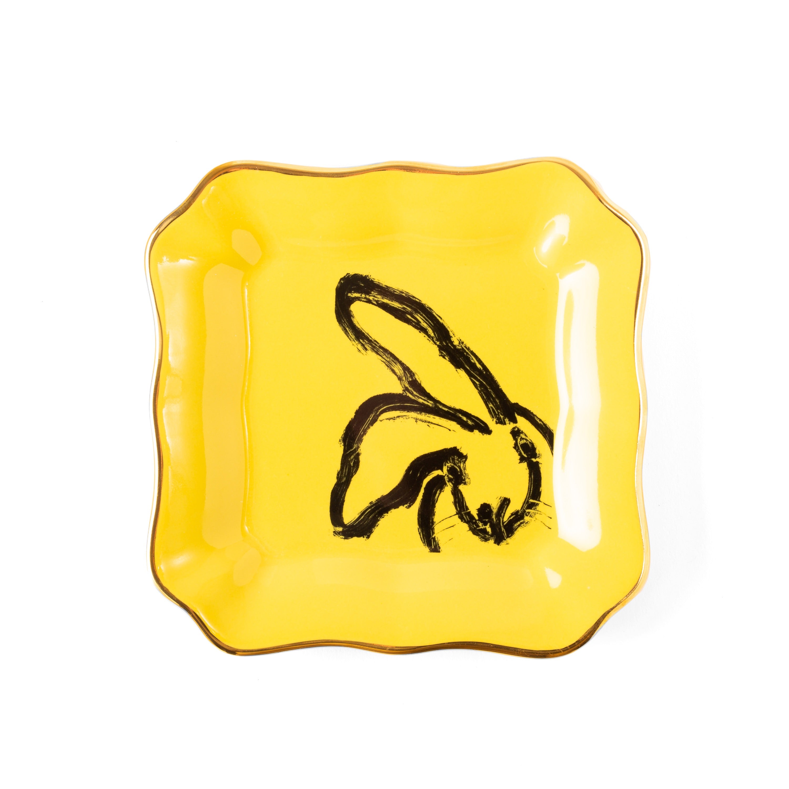 Bunny Portrait Plates with Hand-Painted Gold Rim | Hunt Slonem