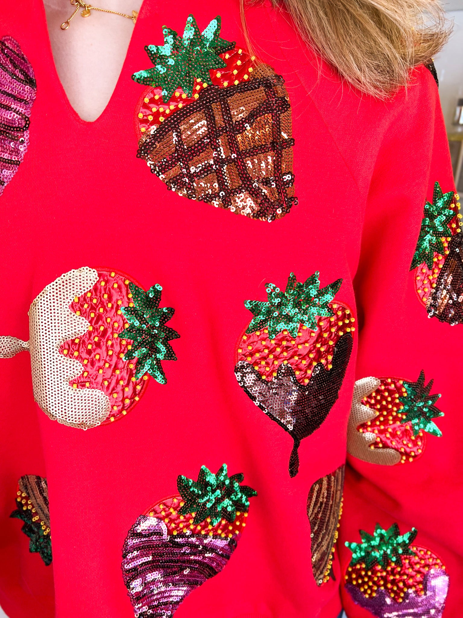 Red Chocolate Covered Strawberries Sweatshirt | Queen of Sparkles