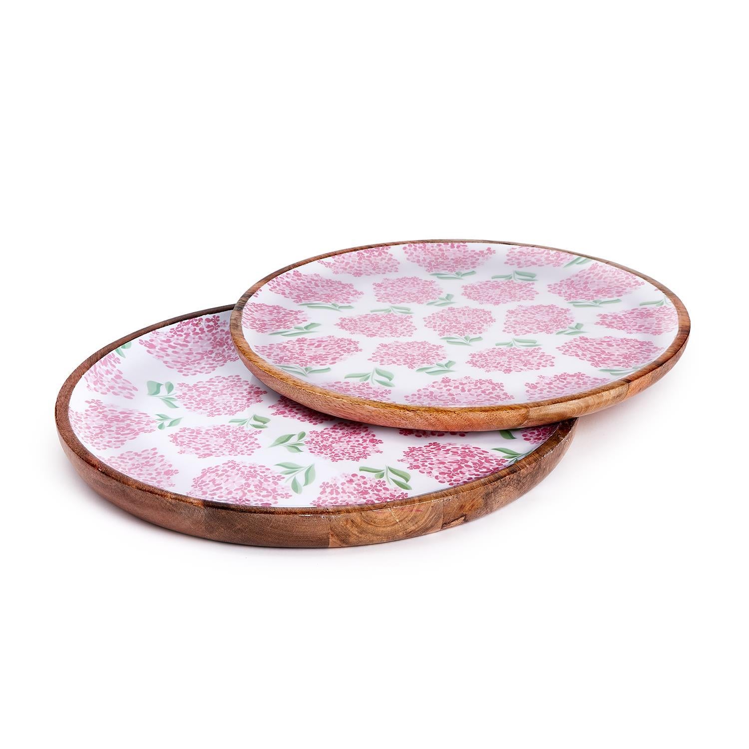 Hand-crafted Pink Hydrangea Wood Round Tray