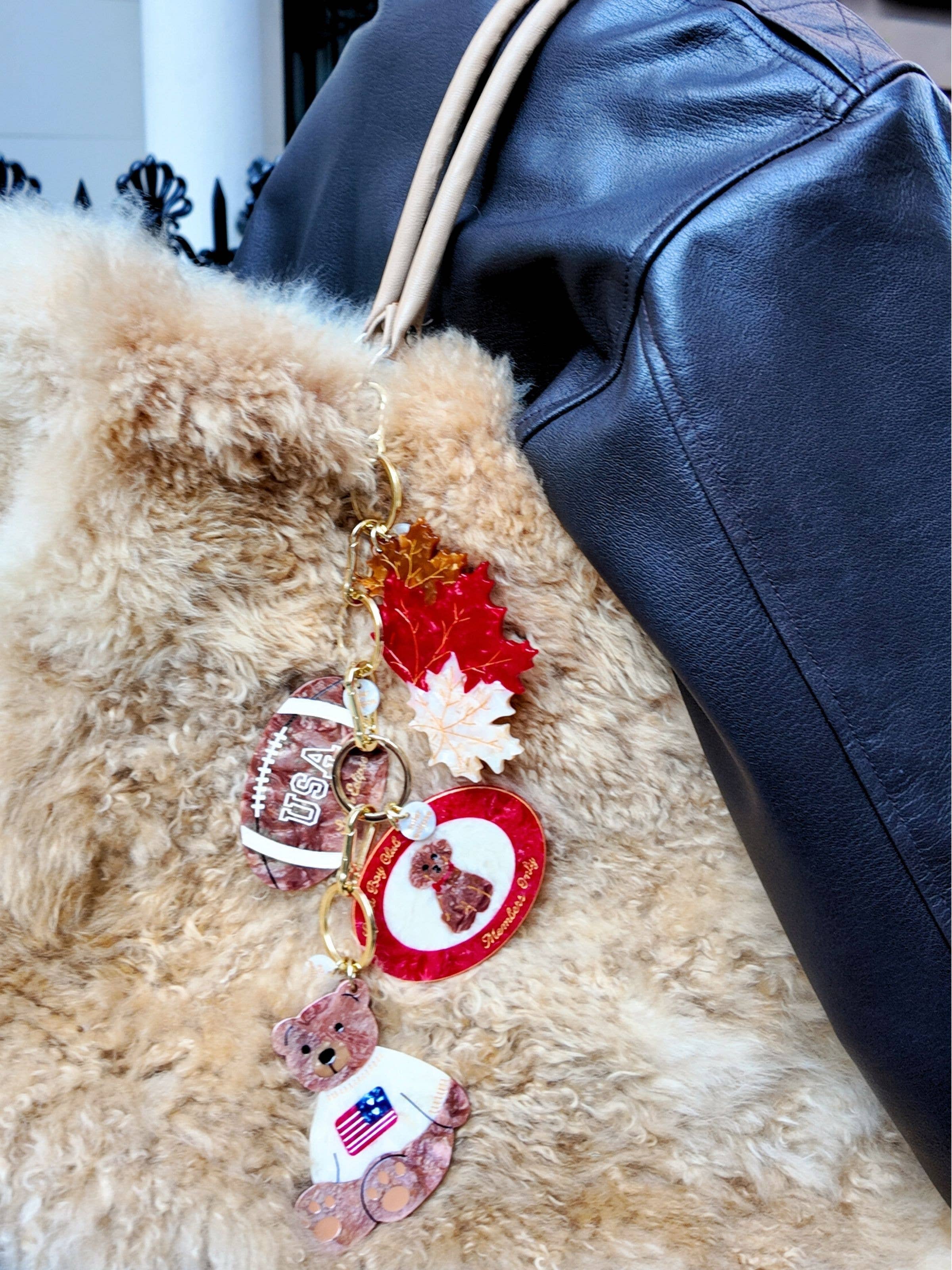 Hand-painted Vintage Football Bag Charm + Keychain | Solar Eclipse