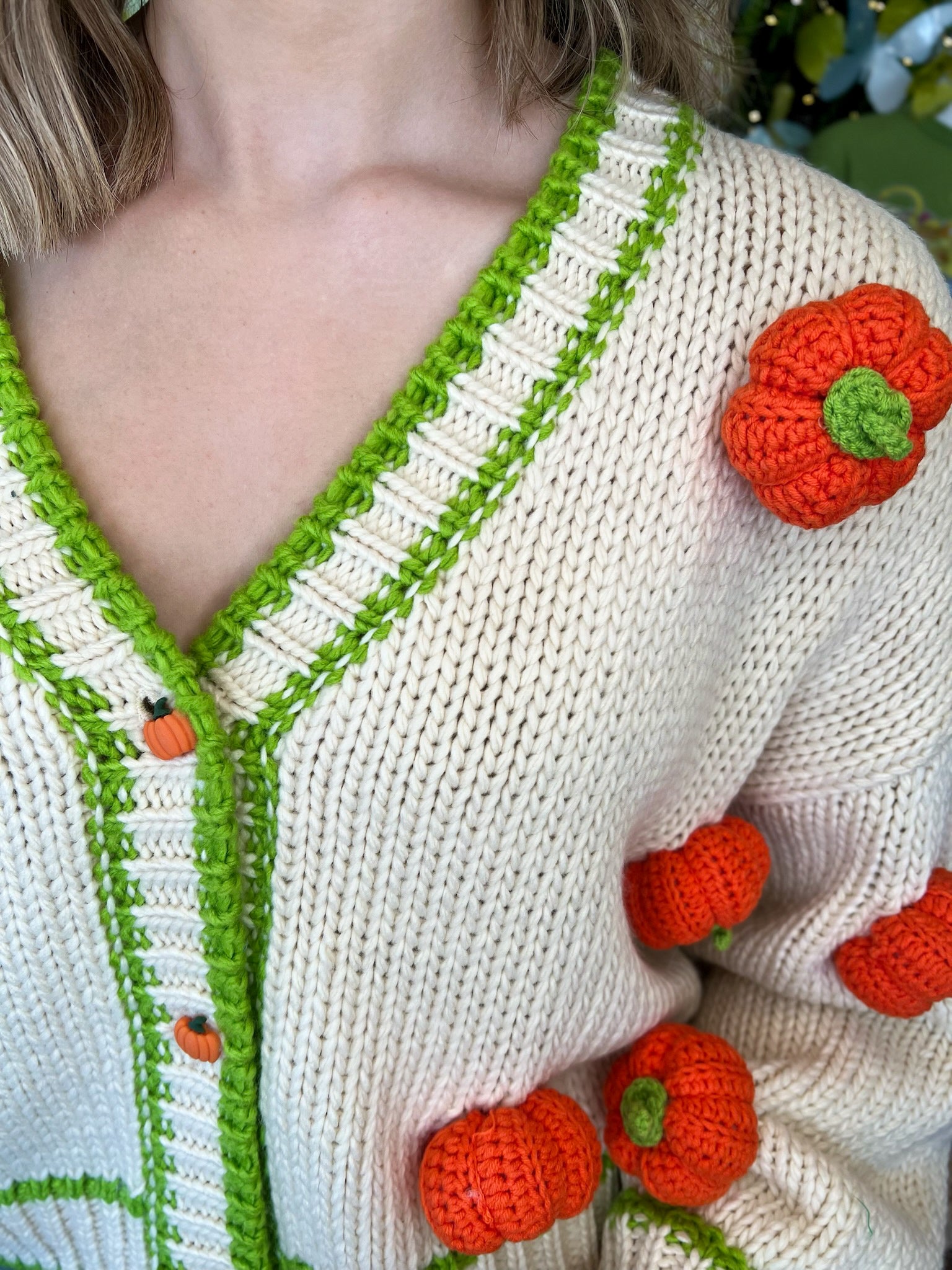 Ivory & Green Knitted Pumpkin Cardigan | Queen Of Sparkles