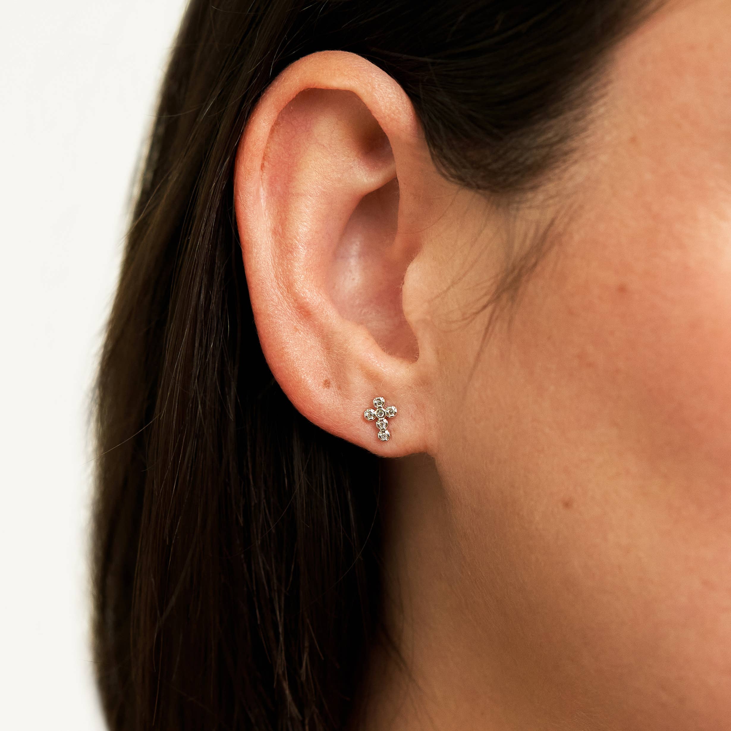 Silver Crystal Cross Studs | Brenda Grands