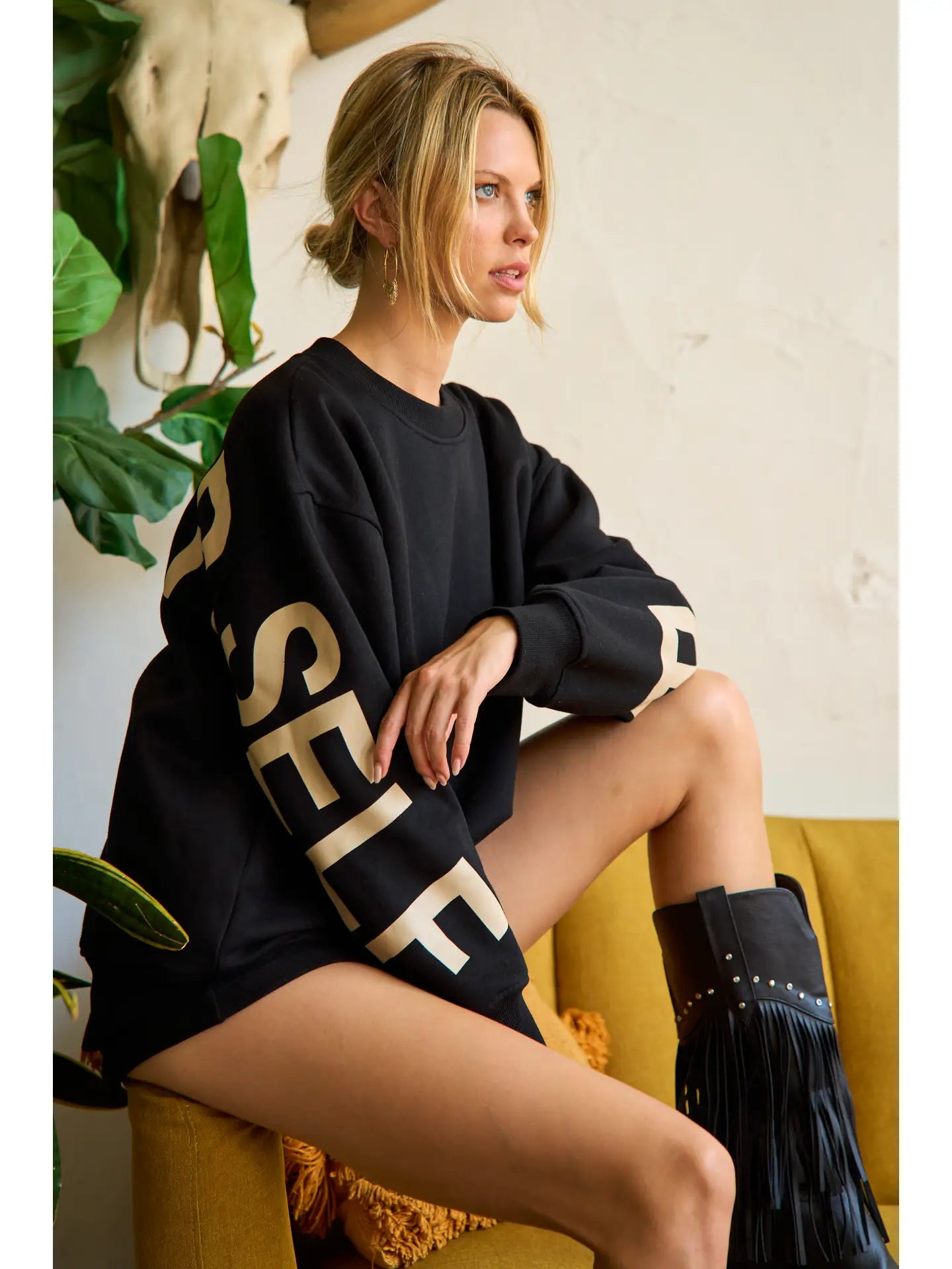 Be Yourself, Love Yourself Printed Oversized Sweatshirt