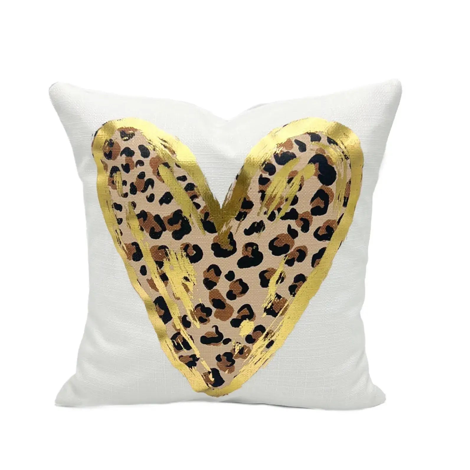 Gold Foil Leopard Heart Velvet Pillow