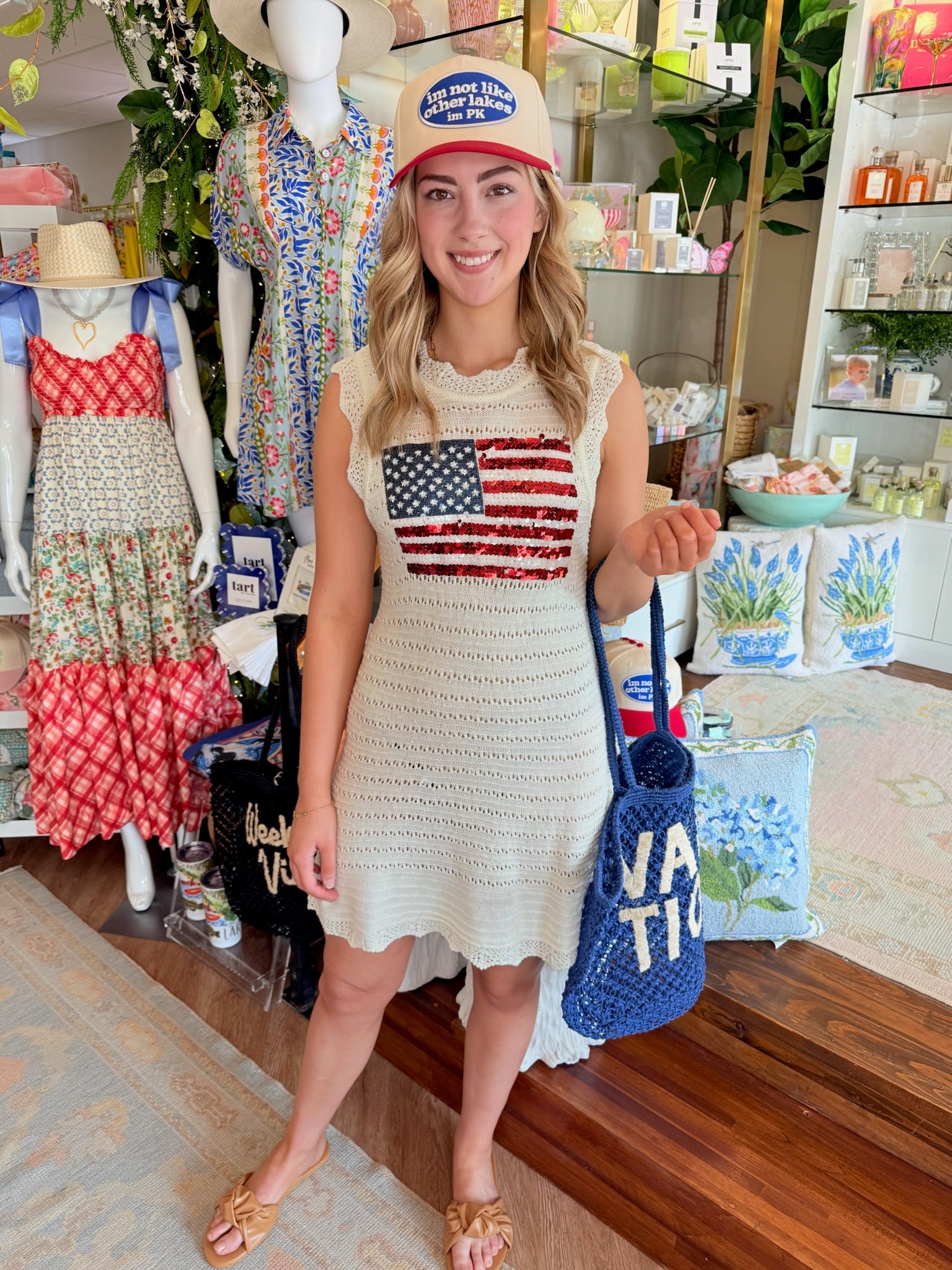 White Lace Knit American Flag Tank Dress | Queen of Sparkles