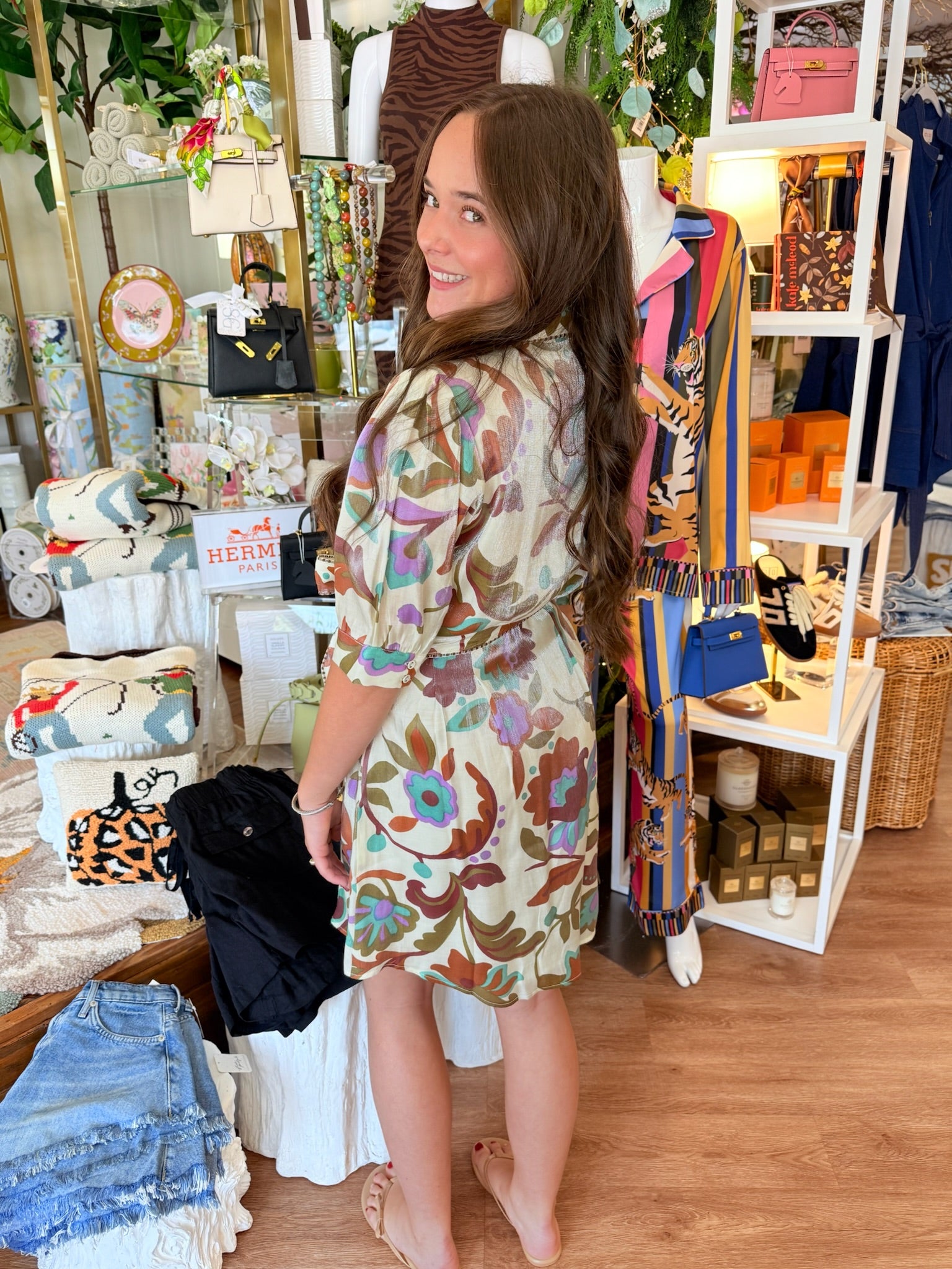 Arella Printed Shimmer Mini Shirt Dress | Ciebon