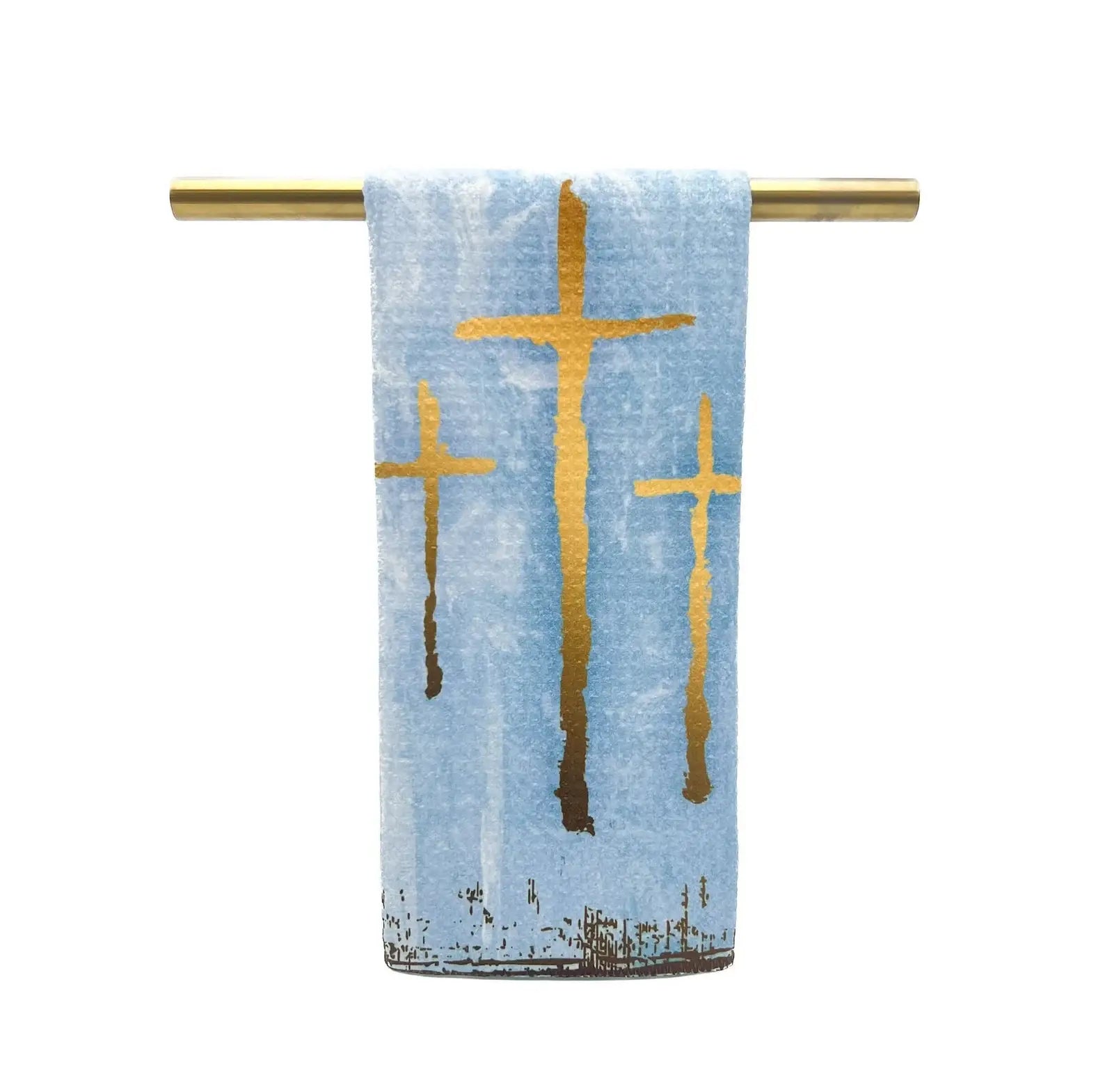 Robins Egg Golden Crosses Tea Towel