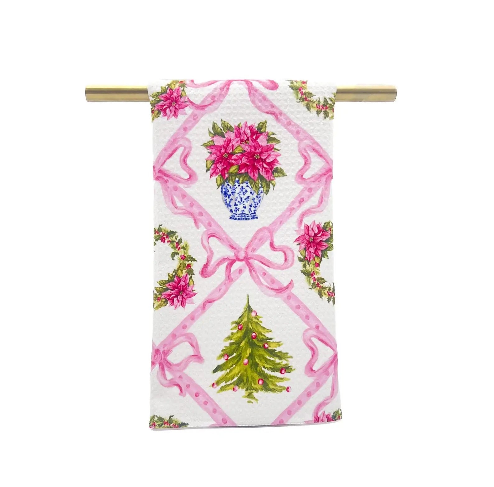 Antique Pink Christmas Garden Tea Towel