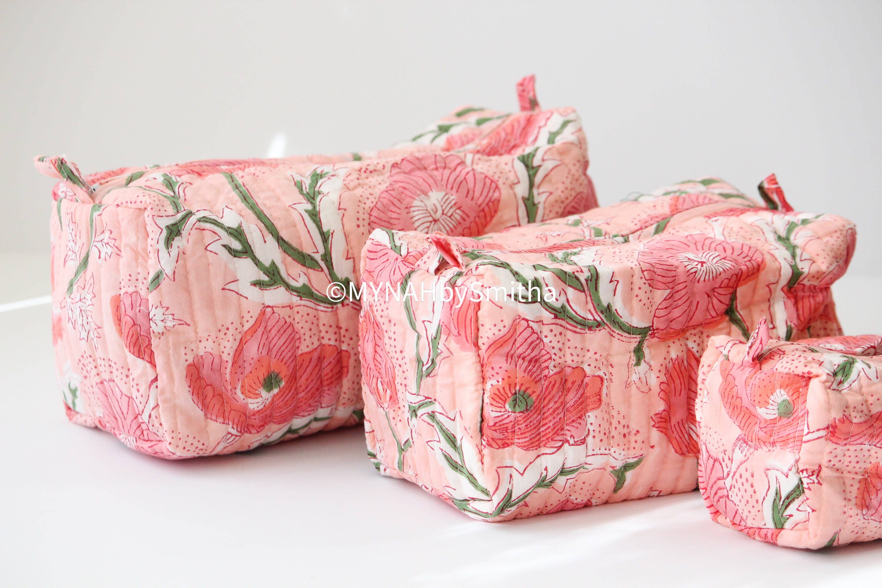Peach Poppies Makeup Bag