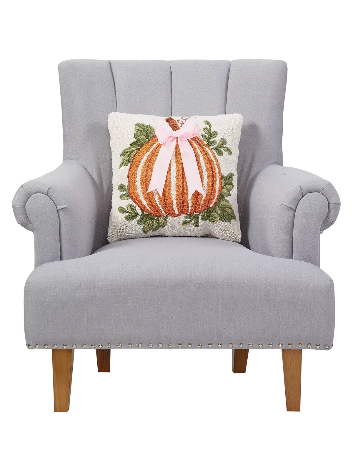 Stripe Pumpkin w/Bow Hook Pillow
