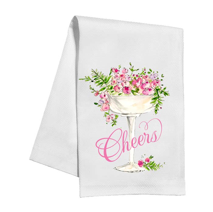 Cheers Champagne Glass Filled Flowers - Kitchen Towel
