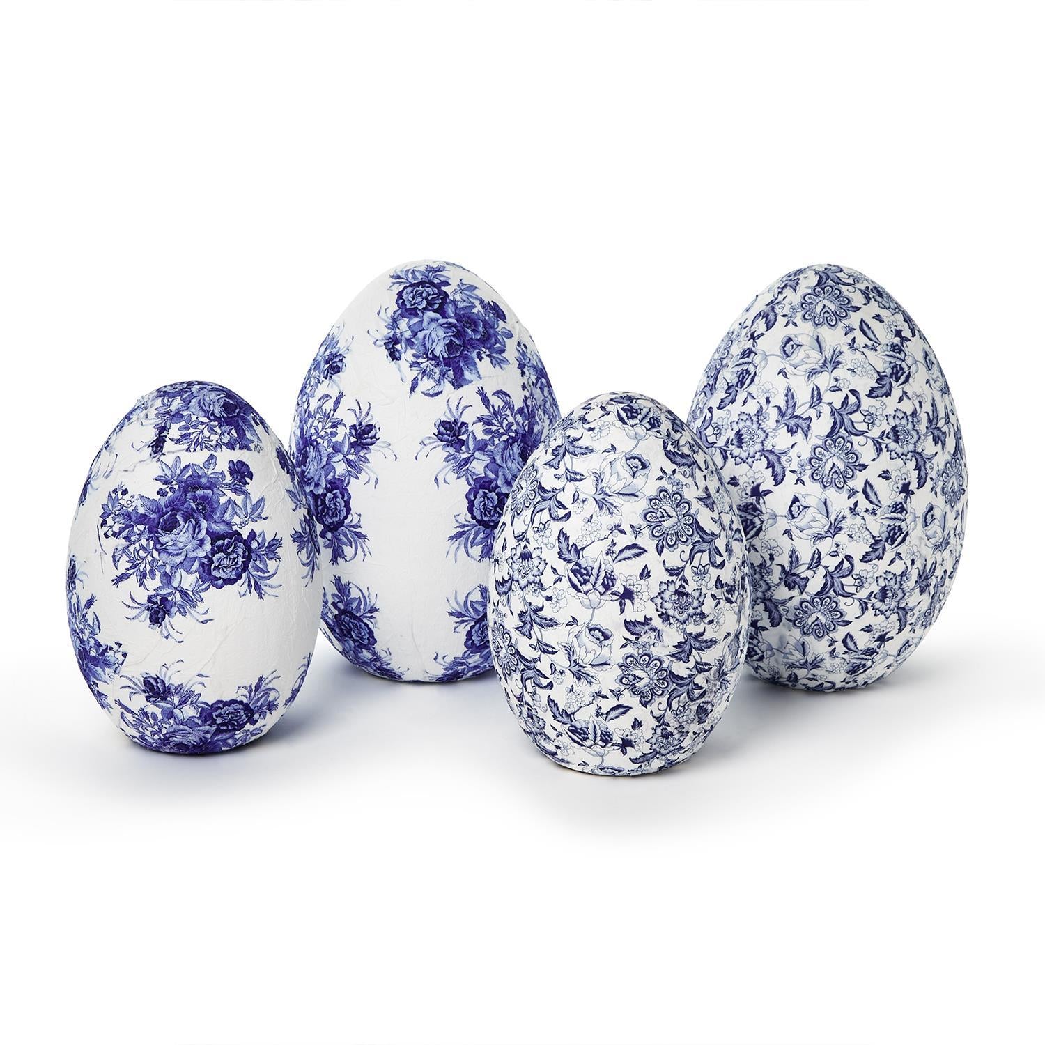 Blue and White Paper Mache Eggs