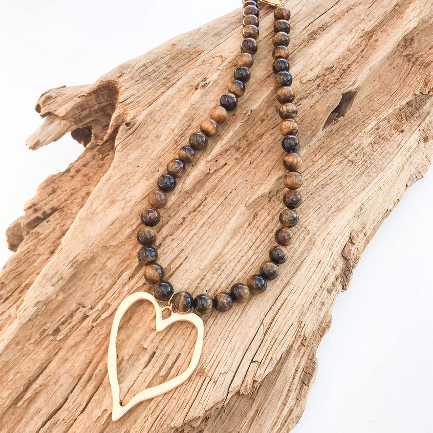 Gemstone Beaded Necklace w/ XL Heart