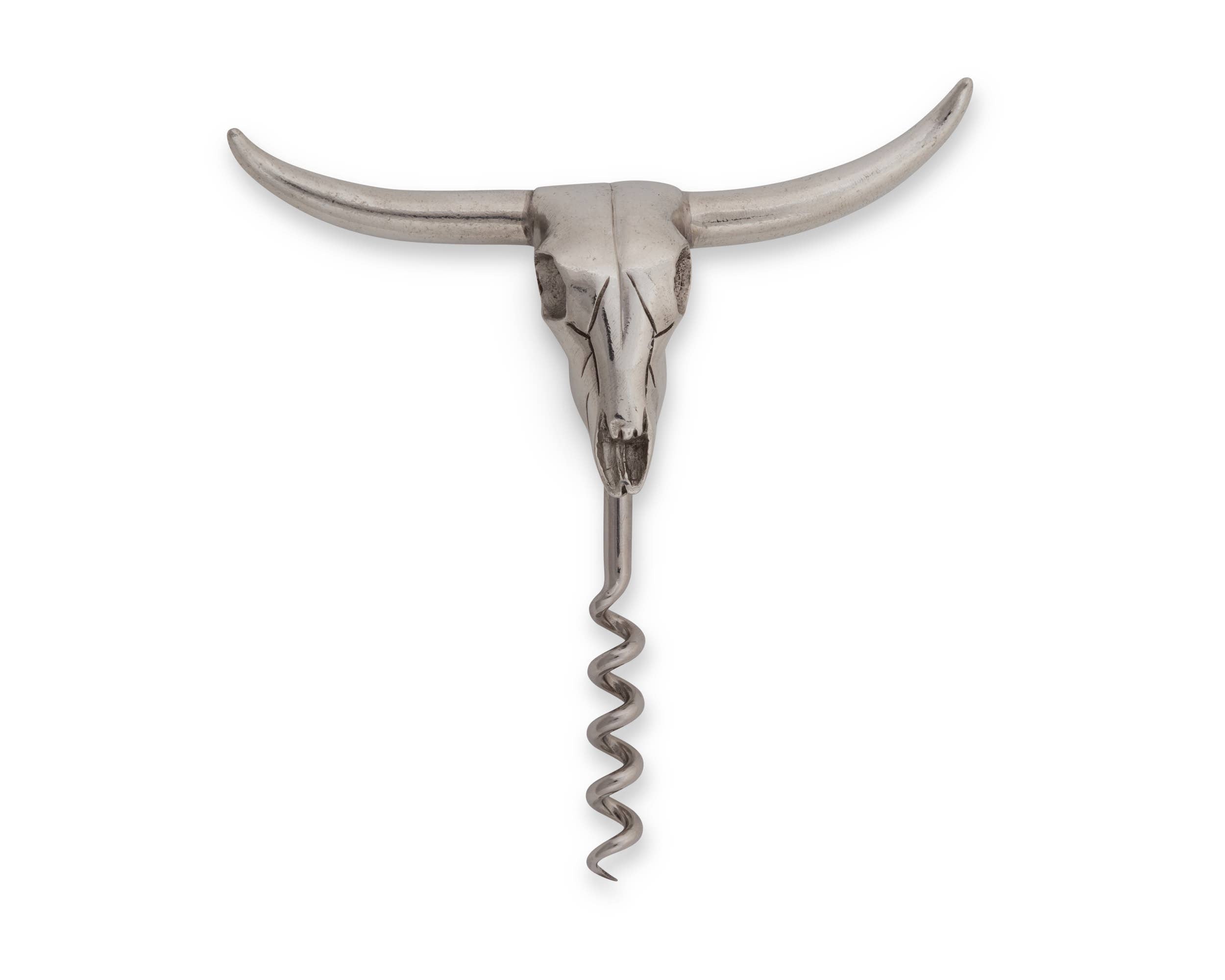 Pewter Cow Skull Wine Pull