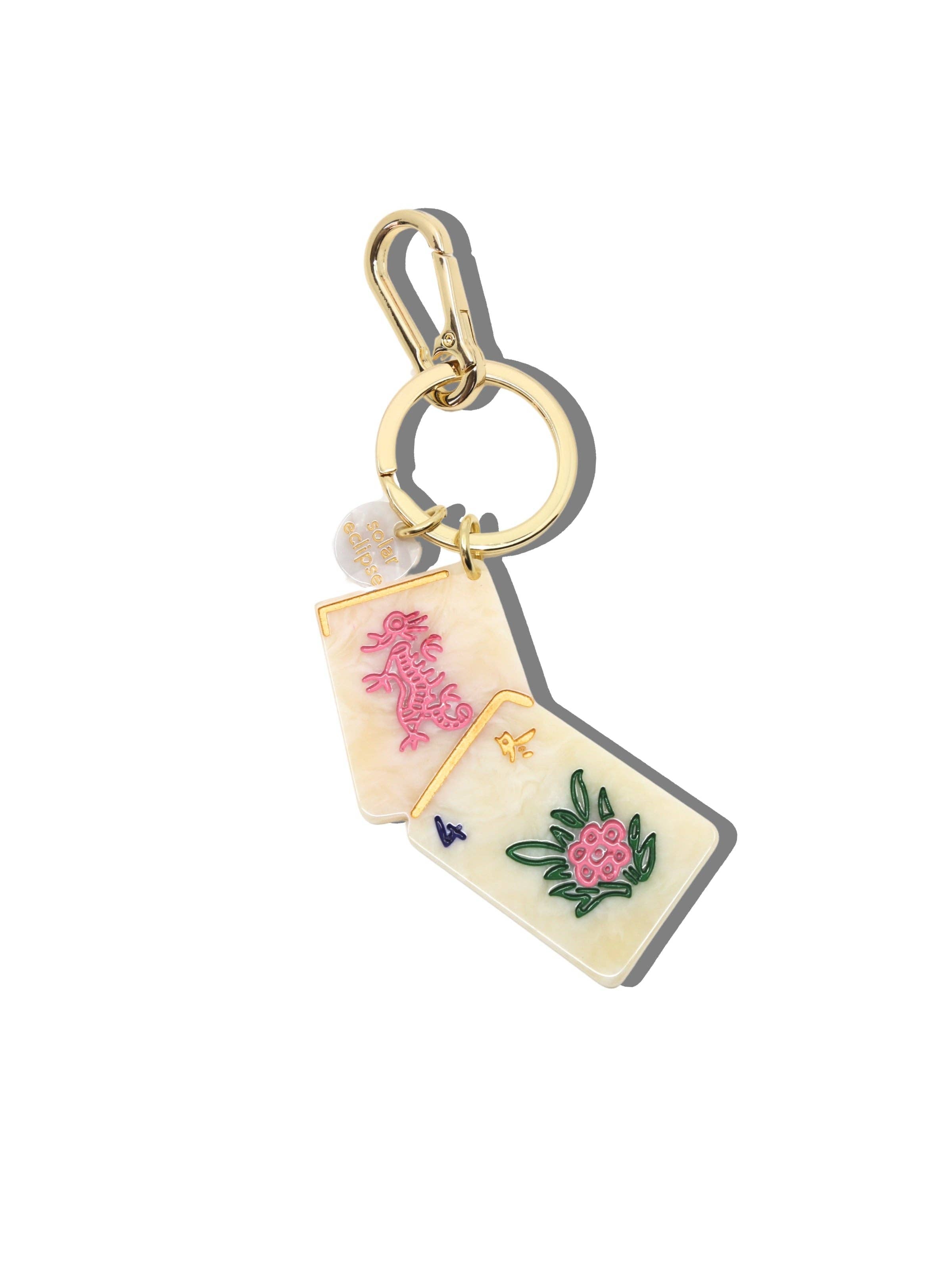 Hand-painted Flower Mahjong Bag Charm + Keychain | Solar Eclipse