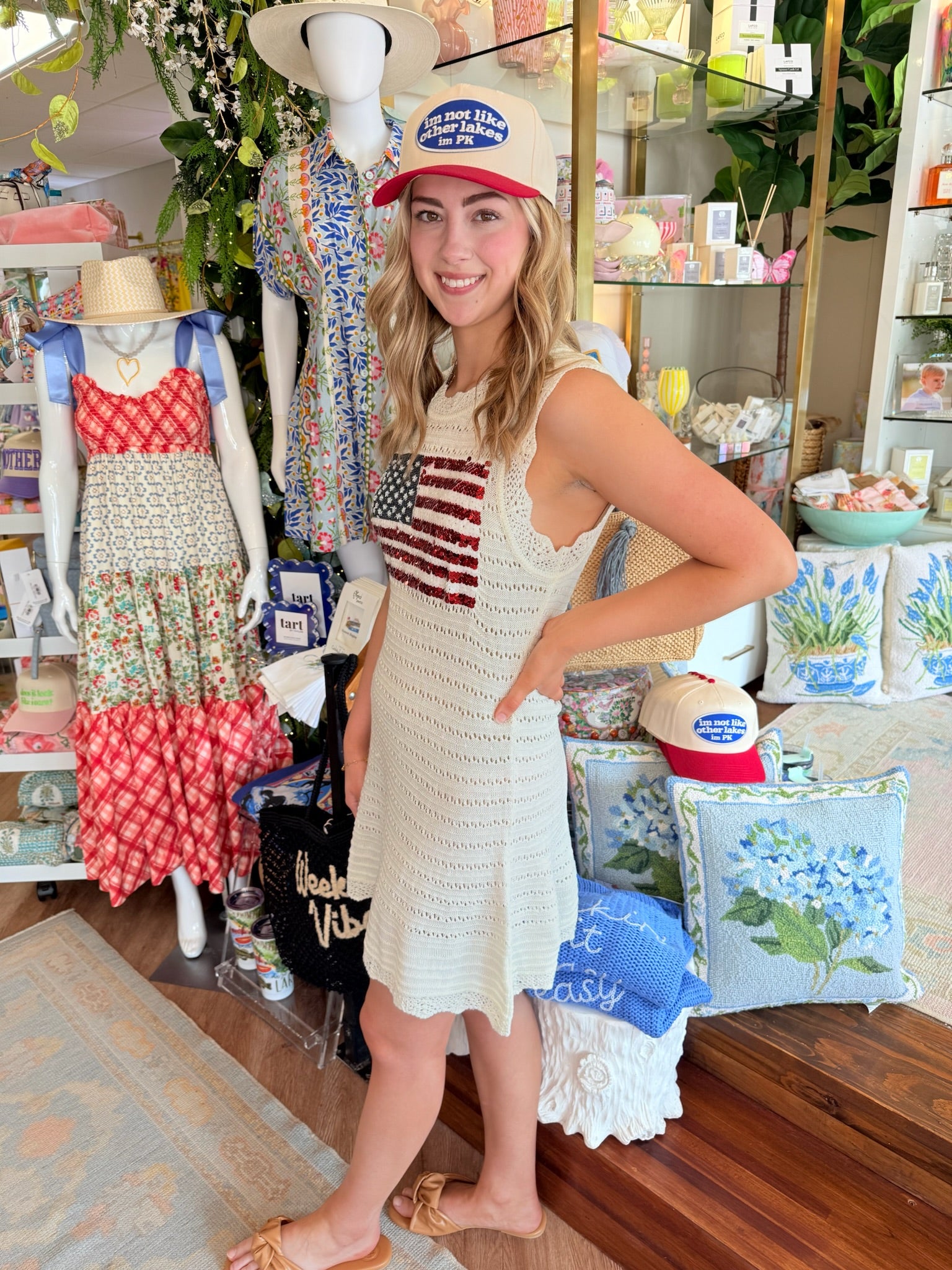 White Lace Knit American Flag Tank Dress | Queen of Sparkles