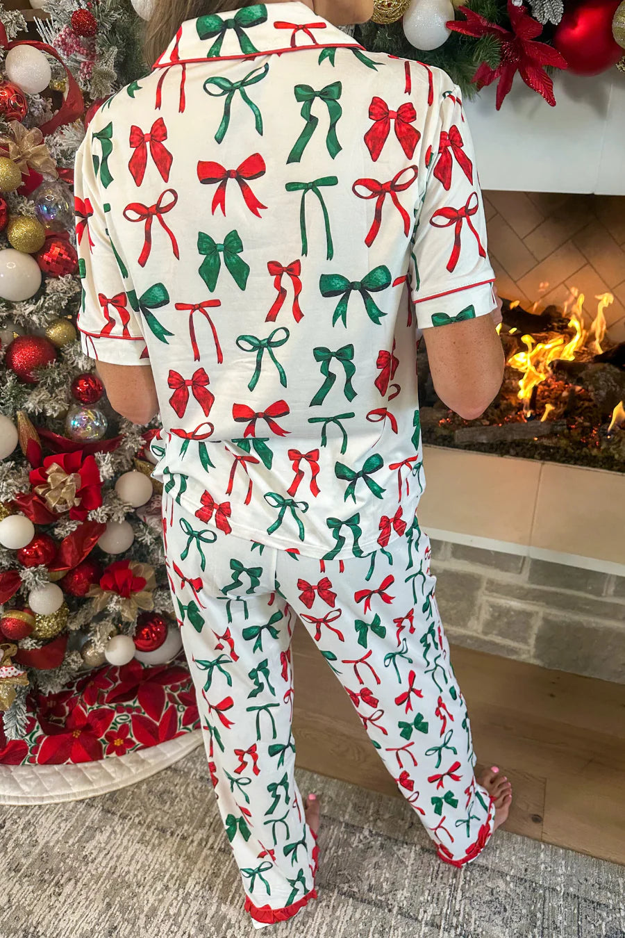 Midnight Bow Christmas Edition Ruffle Pajama Set