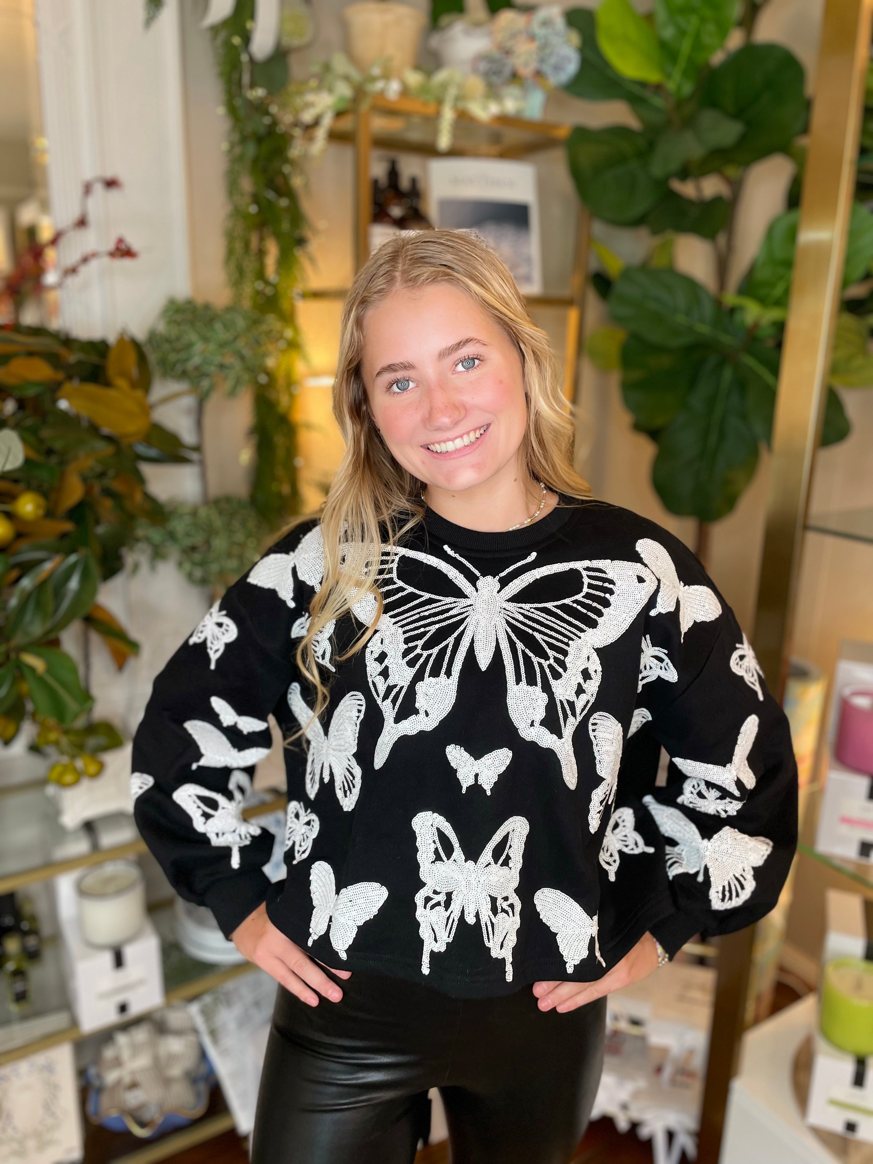 Black & White Butterfly Sweatshirt | Queen of Sparkles